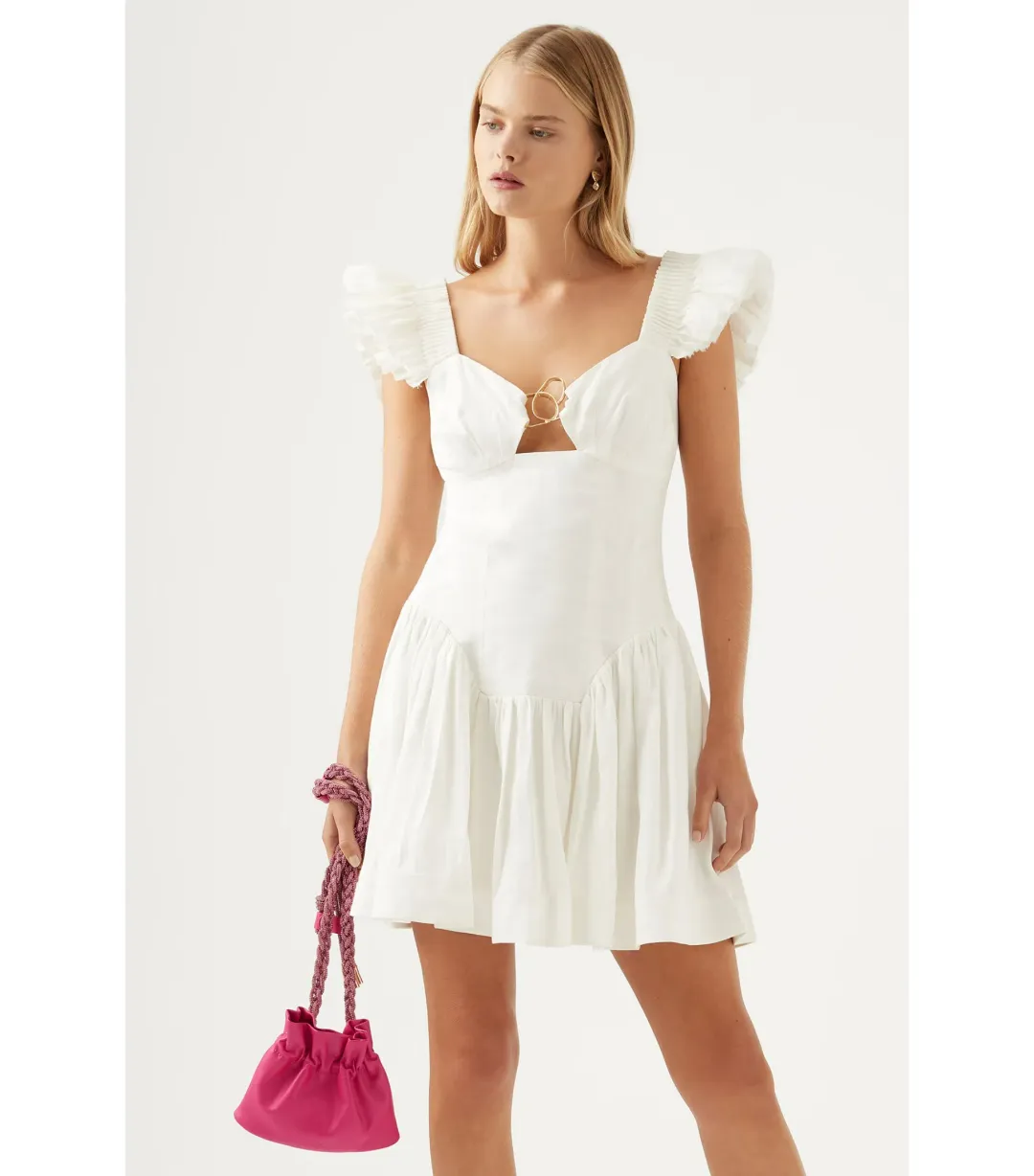 Aje Simone Frill Mini Dress Ivory Size S / AU 8 for rent on The Volte - main image