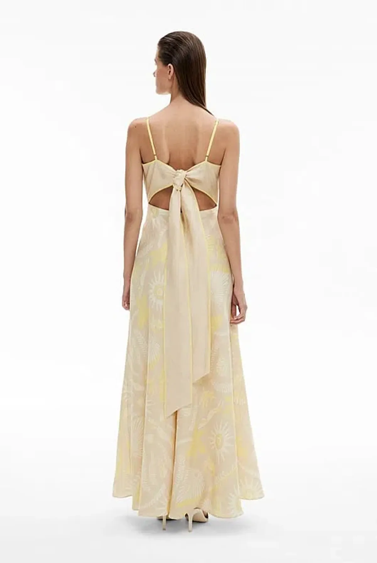 Witchery Cut Out Bodice Linen Maxi Dress Stone Print Size 10 - Image 3