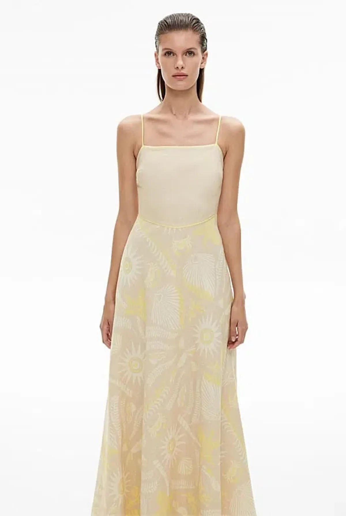 Witchery Cut Out Bodice Linen Maxi Dress Stone Print Size 10 - Image 2