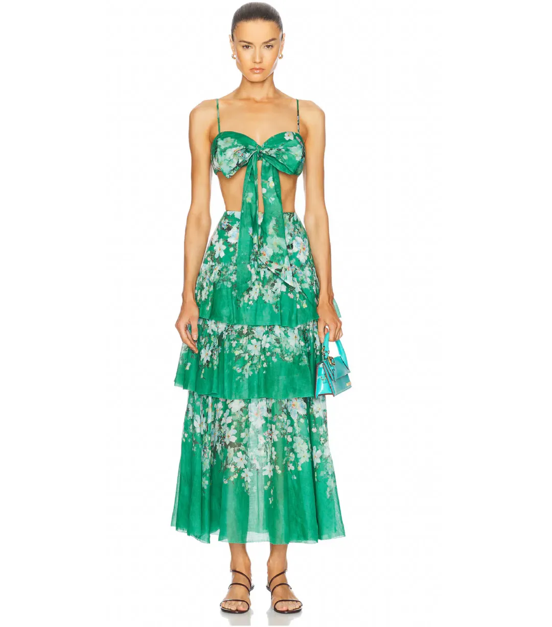 Zimmermann Everley Set Green Floral Size 0 / AU 8  for rent on The Volte - main image