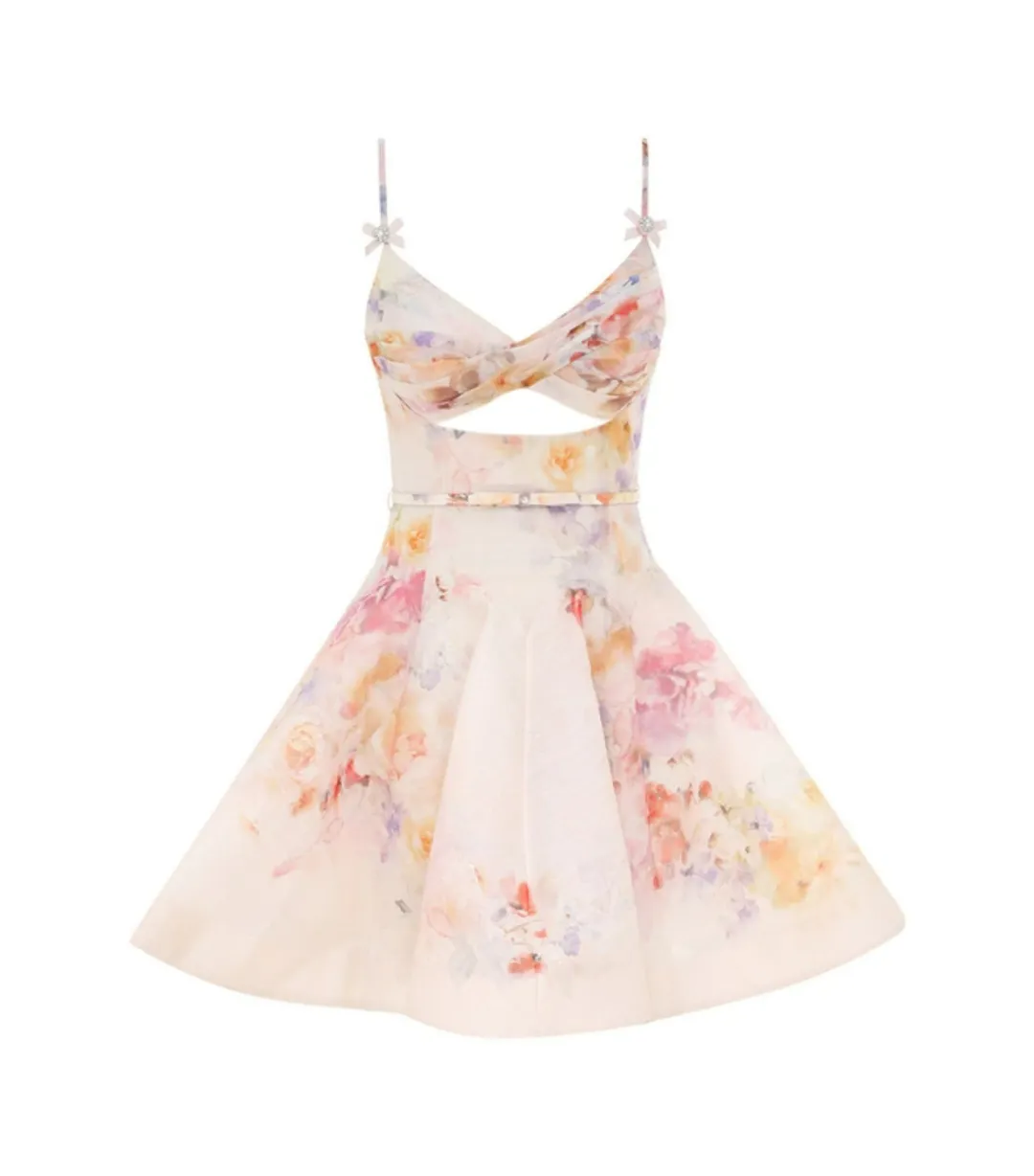Zimmermann Crush Twist Front Mini Dress in Multi Floral Size 1 / AU 10 for rent on The Volte - main image