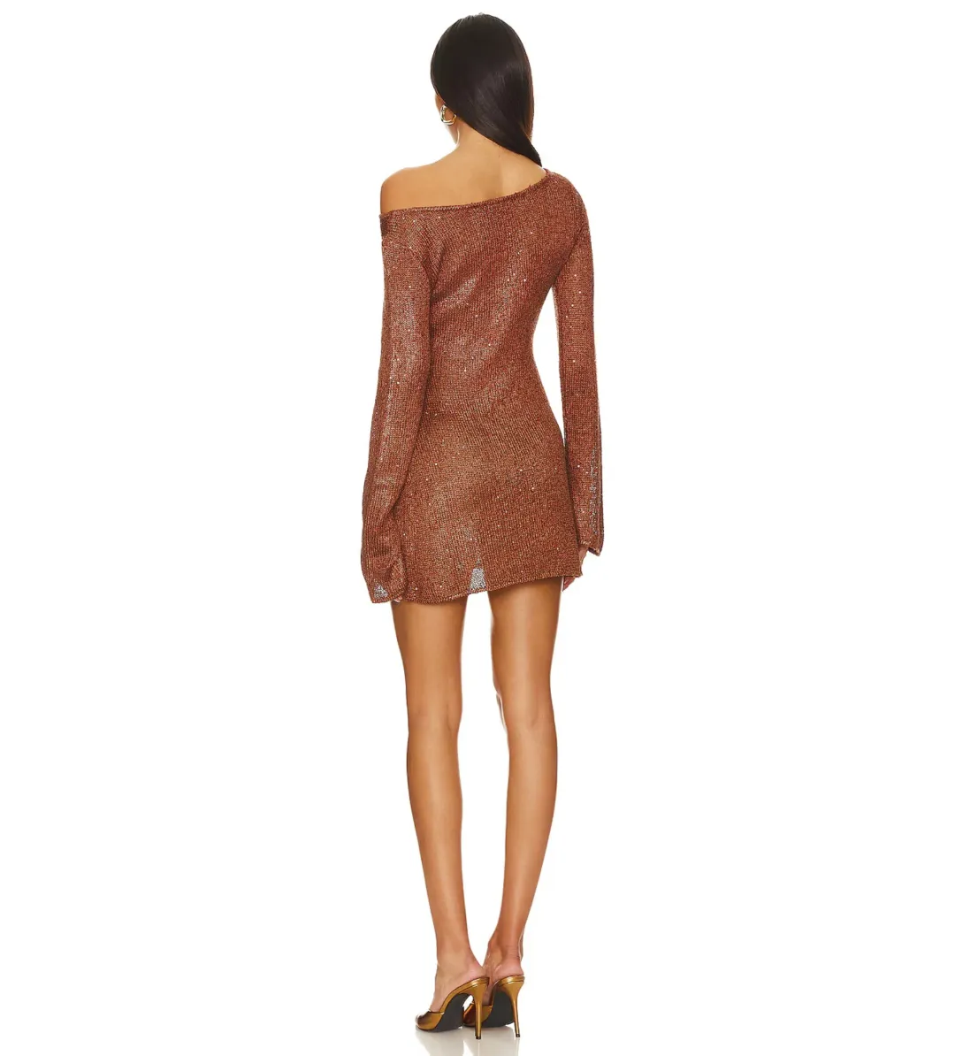Asta Resort Maya Sleeve Mini Dress Chocolate Sequin Size AU 12 for rent on The Volte - main image