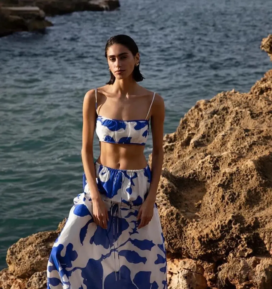 Sir The Label Vivi Top and Skirt Set Blue Print Size 1 / AU 8 for rent on The Volte - main image