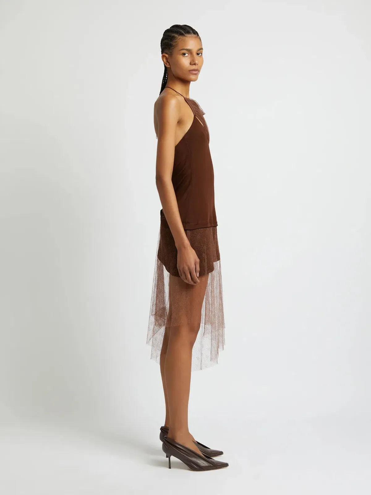Christopher Esber Vapor Lace Shawl Dress Cacao Size AU 8 - Image 3