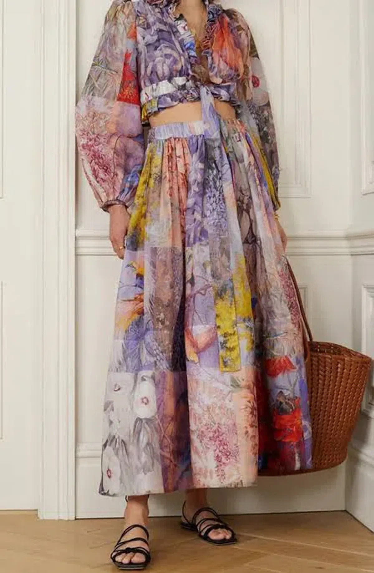 Zimmermann Botanica Crop Bodice Top and Midi Skirt Set Book Print Size 0 / AU 8 - Image 2