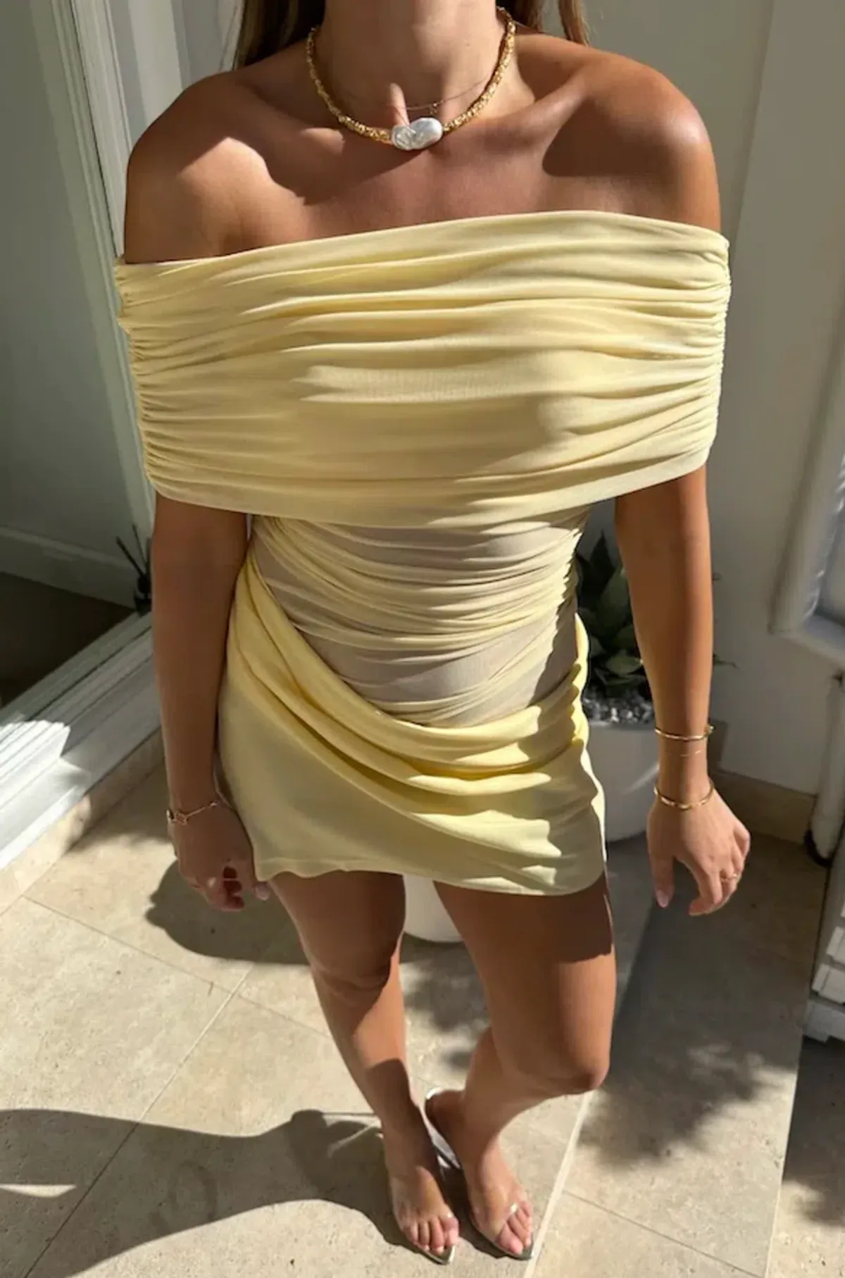 Benni Nico Off Shoulder Mini Dress Butter Size 6 - Image 3