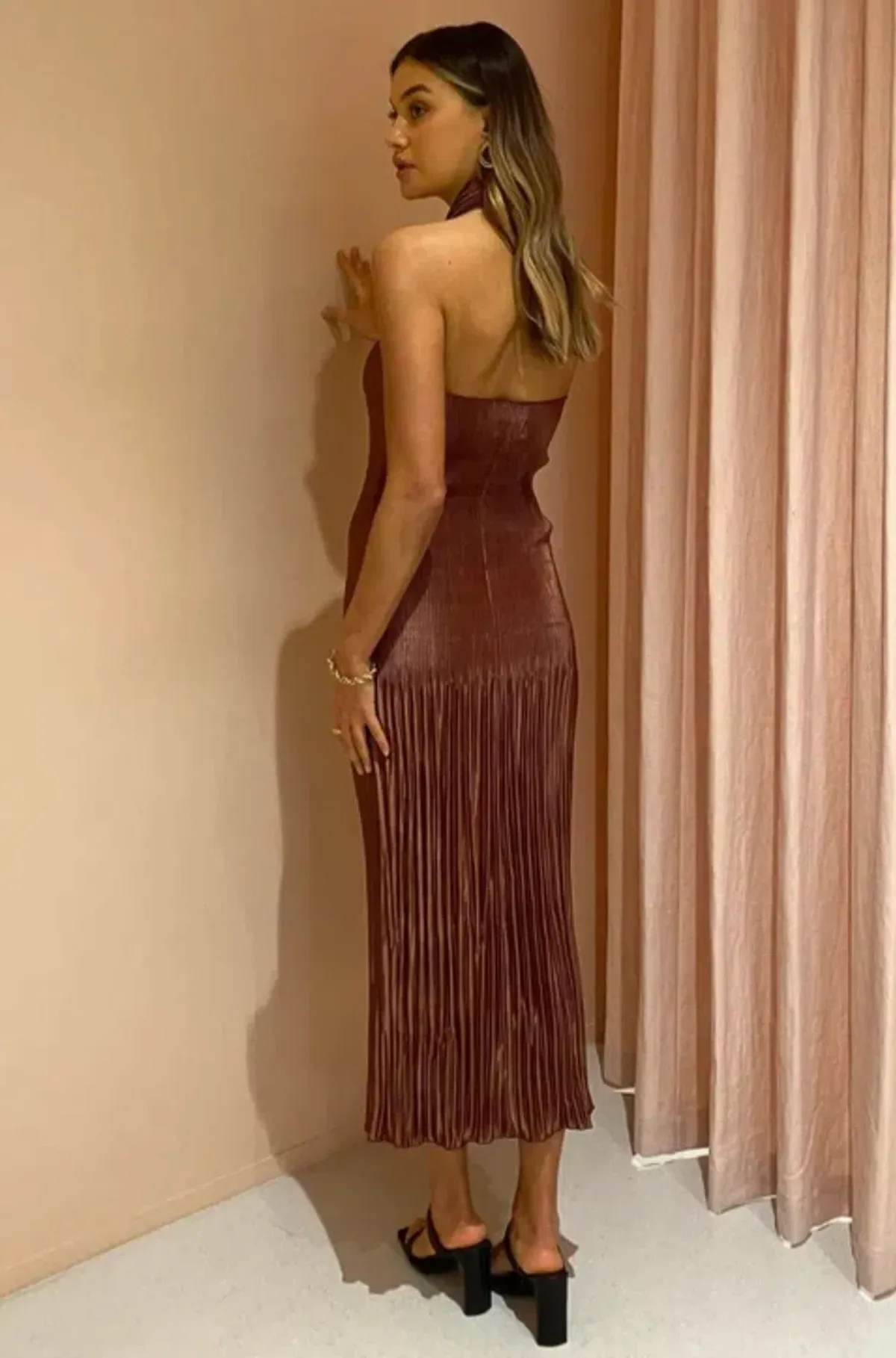 L'Idee Soiree Pleated Halter Dress in Chocolate Size 10  - Image 4