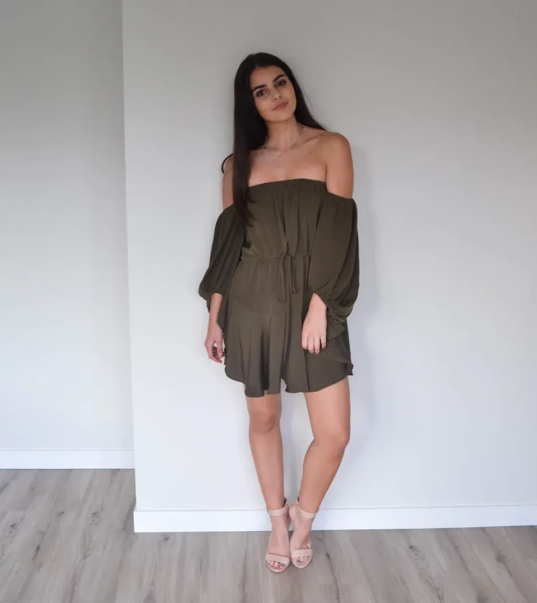 Shona Joy Core Off The Shoulder Mini Dress Green Size 10 for rent on The Volte - main image