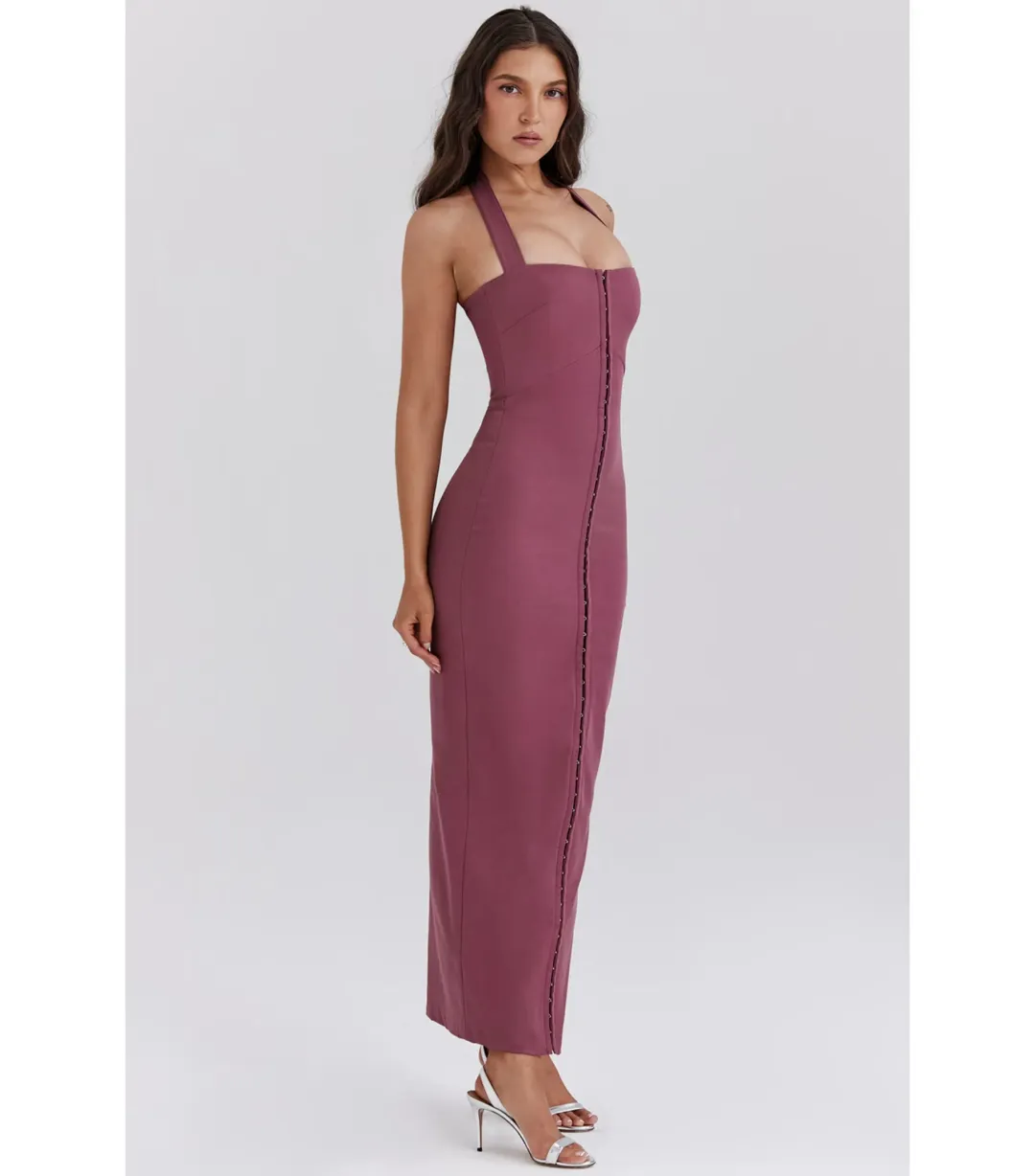 House Of CB Mia Twill Halter Dress Mulberry Size AU 6  for rent on The Volte - main image