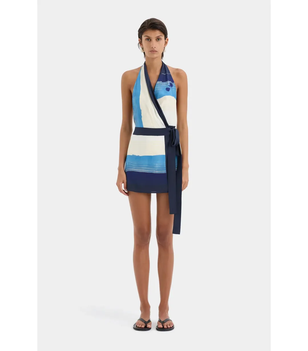 Sir the Label Mariner Wrap Halter Mini Dress Shoreline Stripe Size AU 3 / AU 12  for rent on The Volte - main image