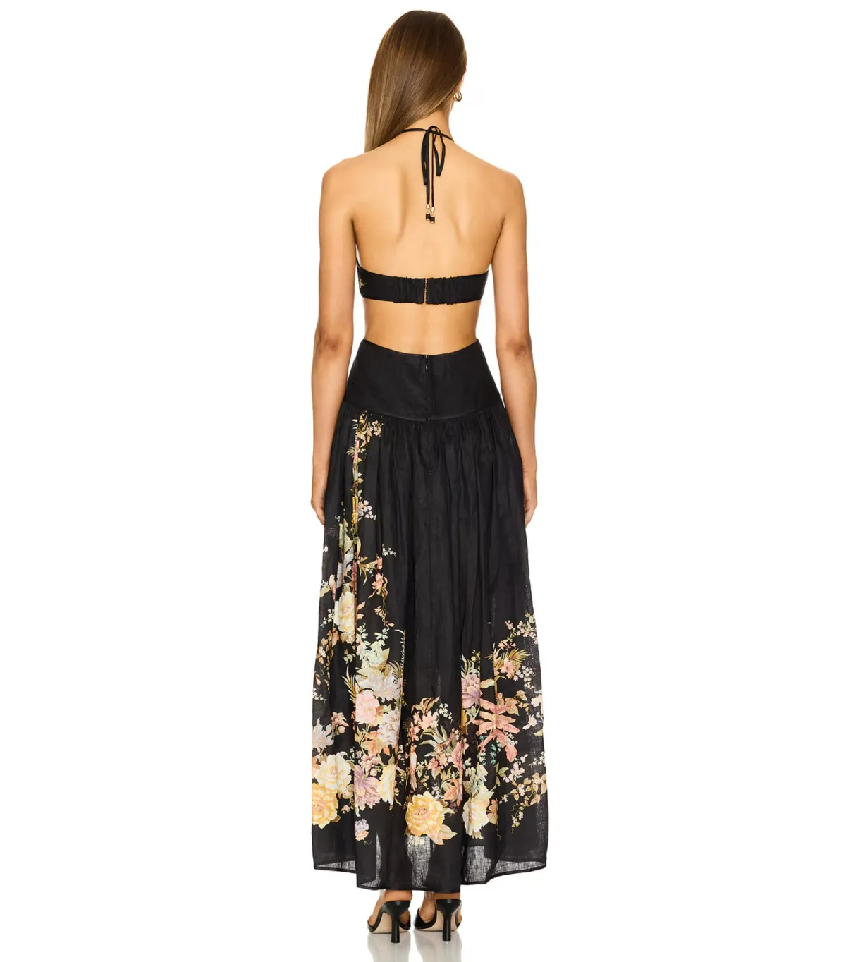 Zimmermann Tallow Halter Midi Dress in Black Multi Floral Size 1 / AU 10 - Image 3