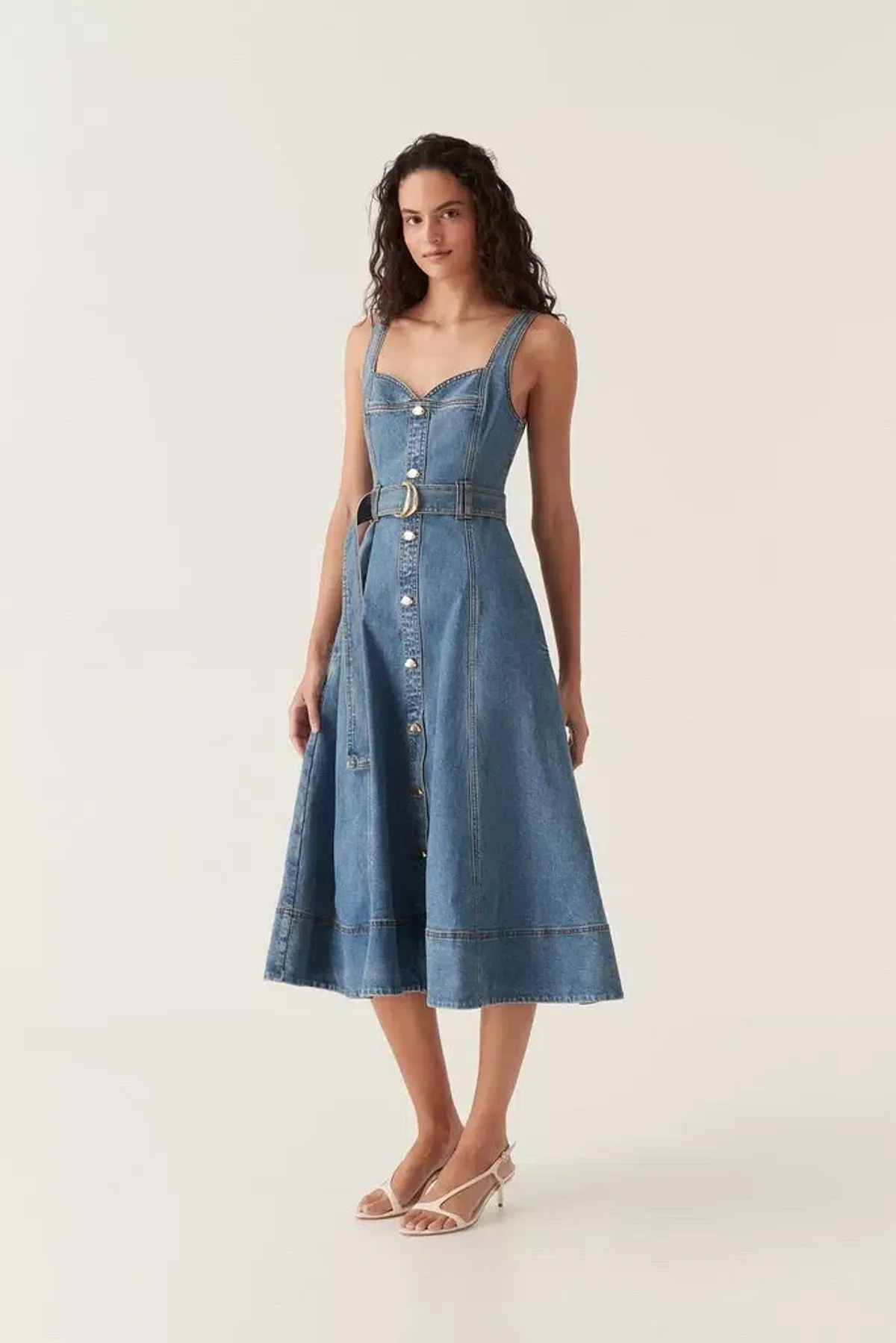 Aje Clay Denim Midi Dress 90s Wash Size AU 14 - Image 1