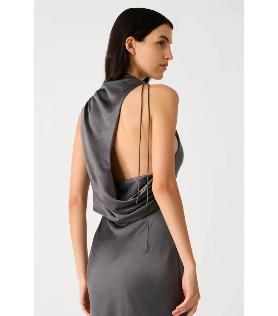 Misha Santana Gloss Satin Maxi Dress in Pewter Size 8/S for rent on The Volte - main image