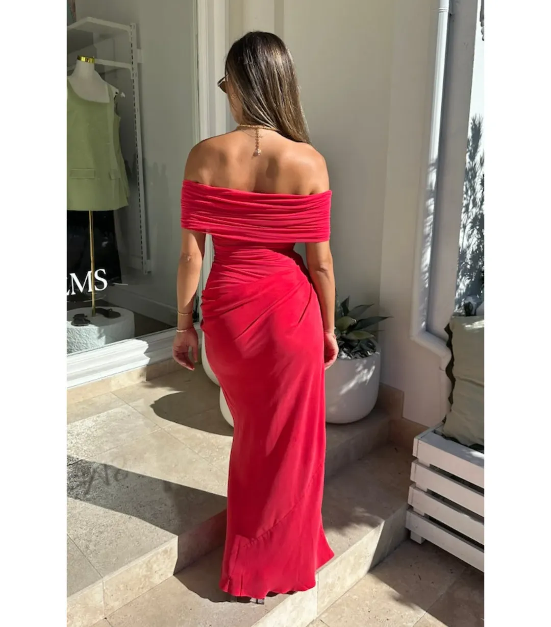 Benni Nico Off Shoulder Maxi Dress Watermelon Size AU 8 for rent on The Volte - main image