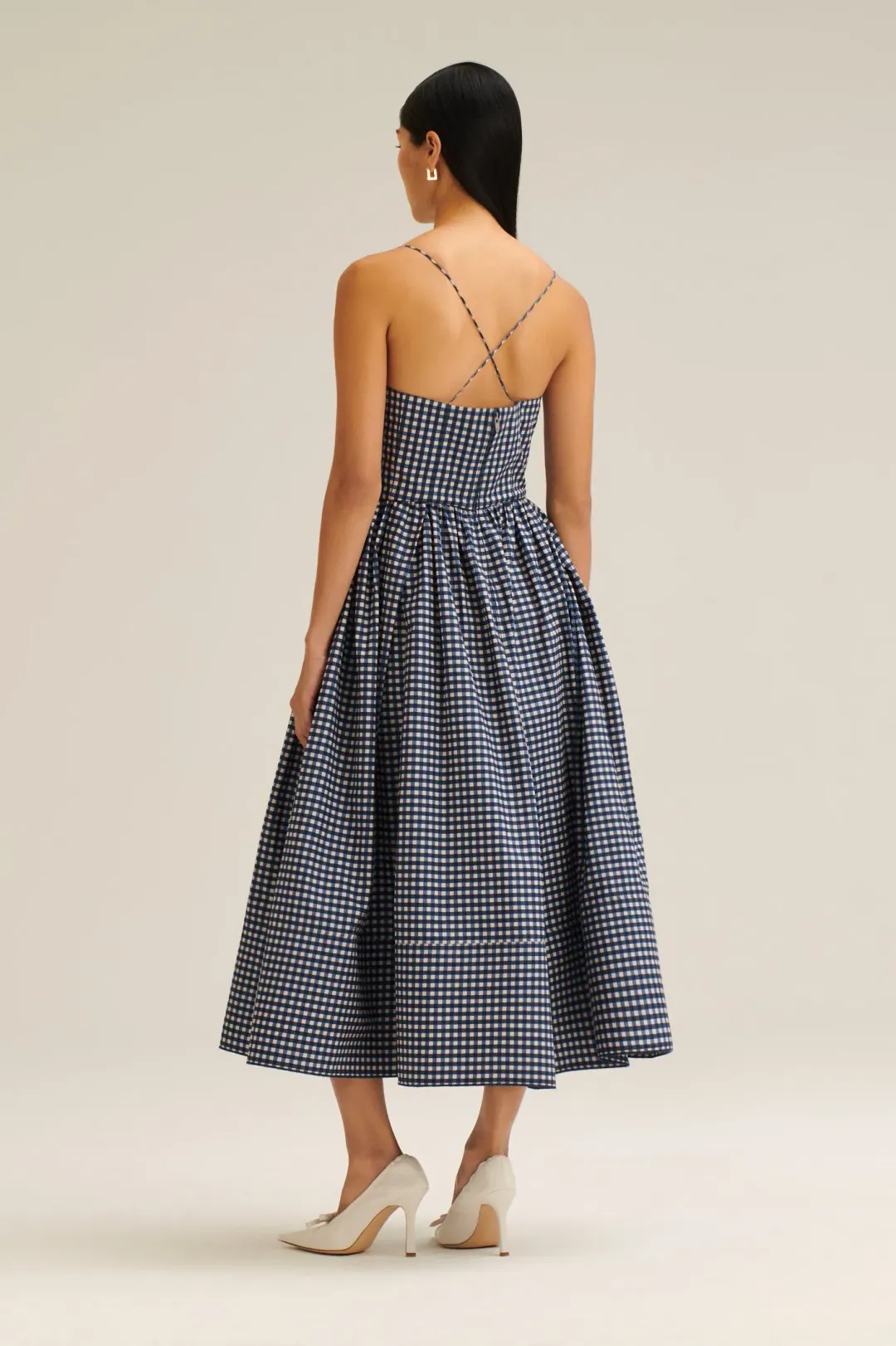 Scanlan Theodore Gingham Print Ballerina Dress Navy Shell Size 6 for rent on The Volte - main image