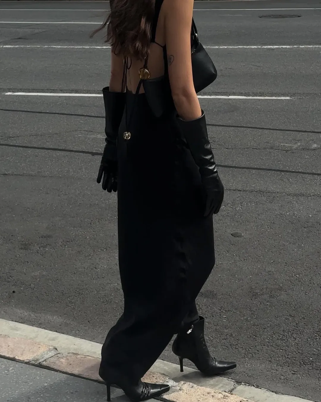 St Agni Pinstripe Silk Maxi Dress in Black Size 6 for rent on The Volte - main image