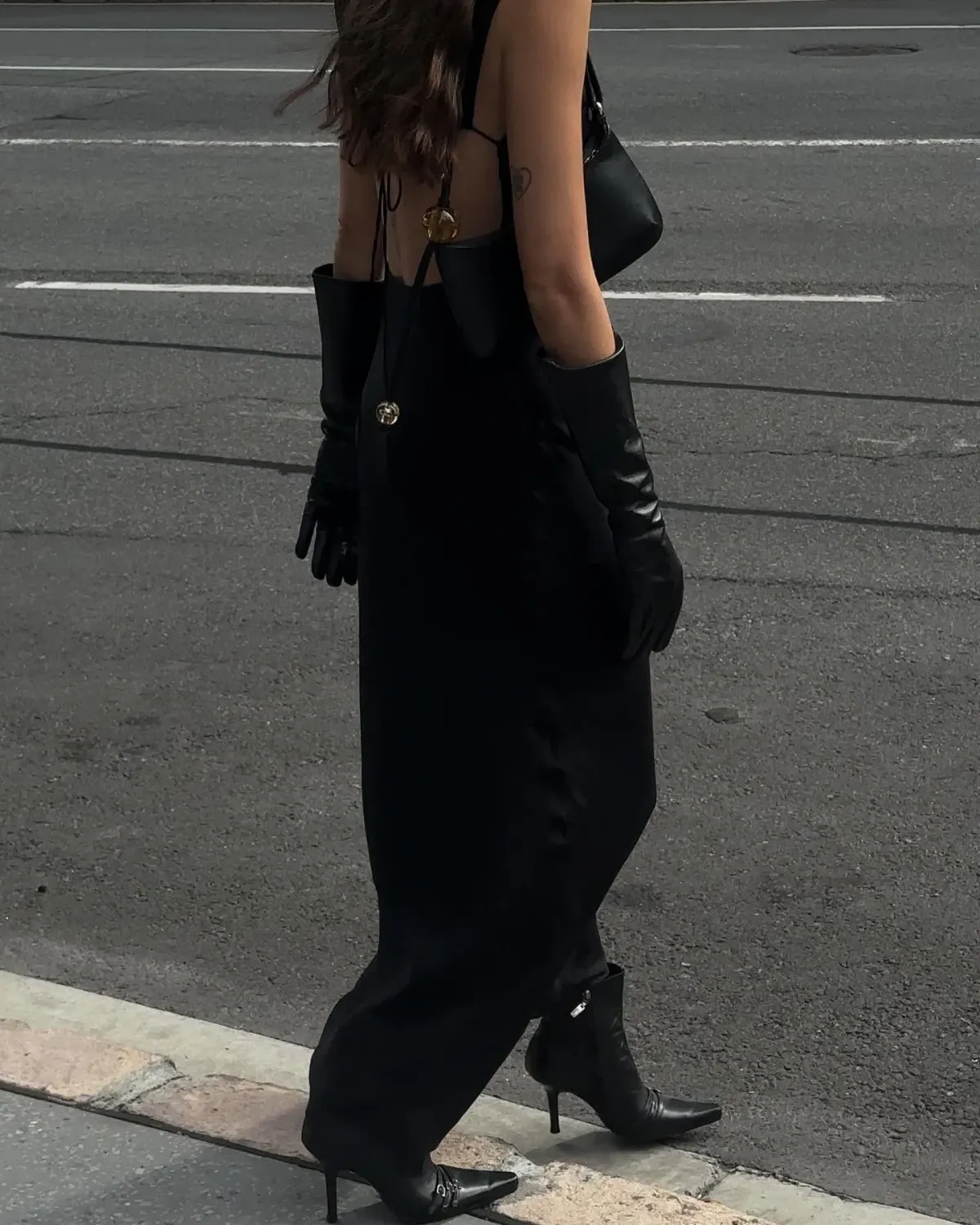 St Agni Pinstripe Silk Maxi Dress in Black Size 6 - Image 2