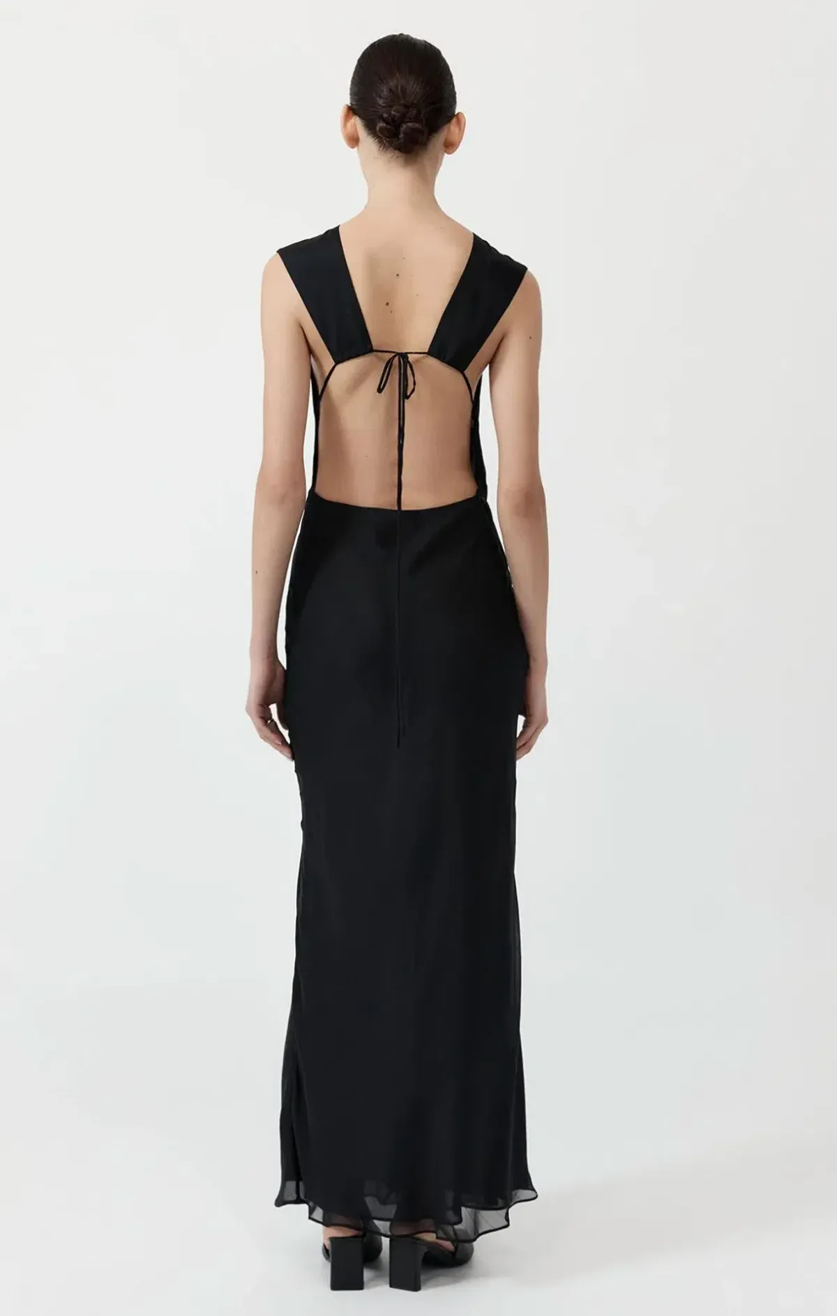 St Agni Pinstripe Silk Maxi Dress in Black Size 6 - Image 4