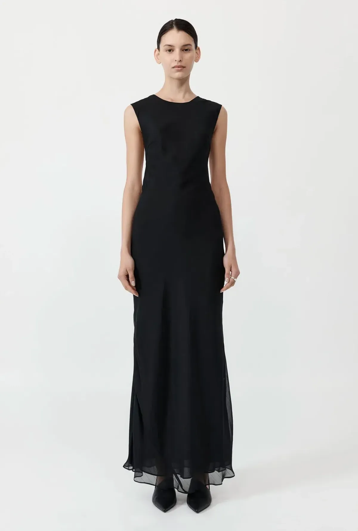 St Agni Pinstripe Silk Maxi Dress in Black Size 6 - Image 3