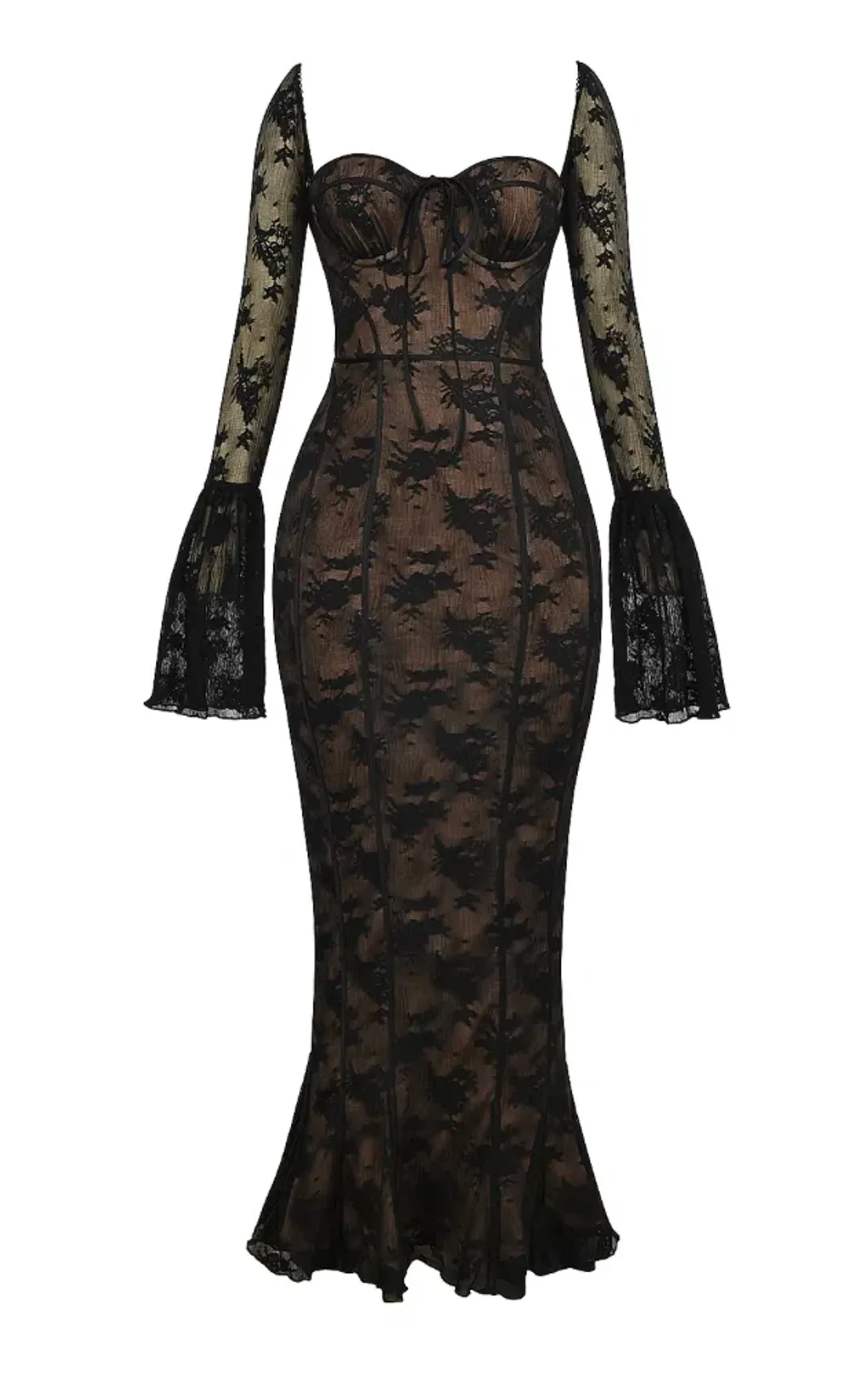 House Of CB Delilah Long Sleeve Lace Maxi Dress Black Size 6 for rent on The Volte - main image