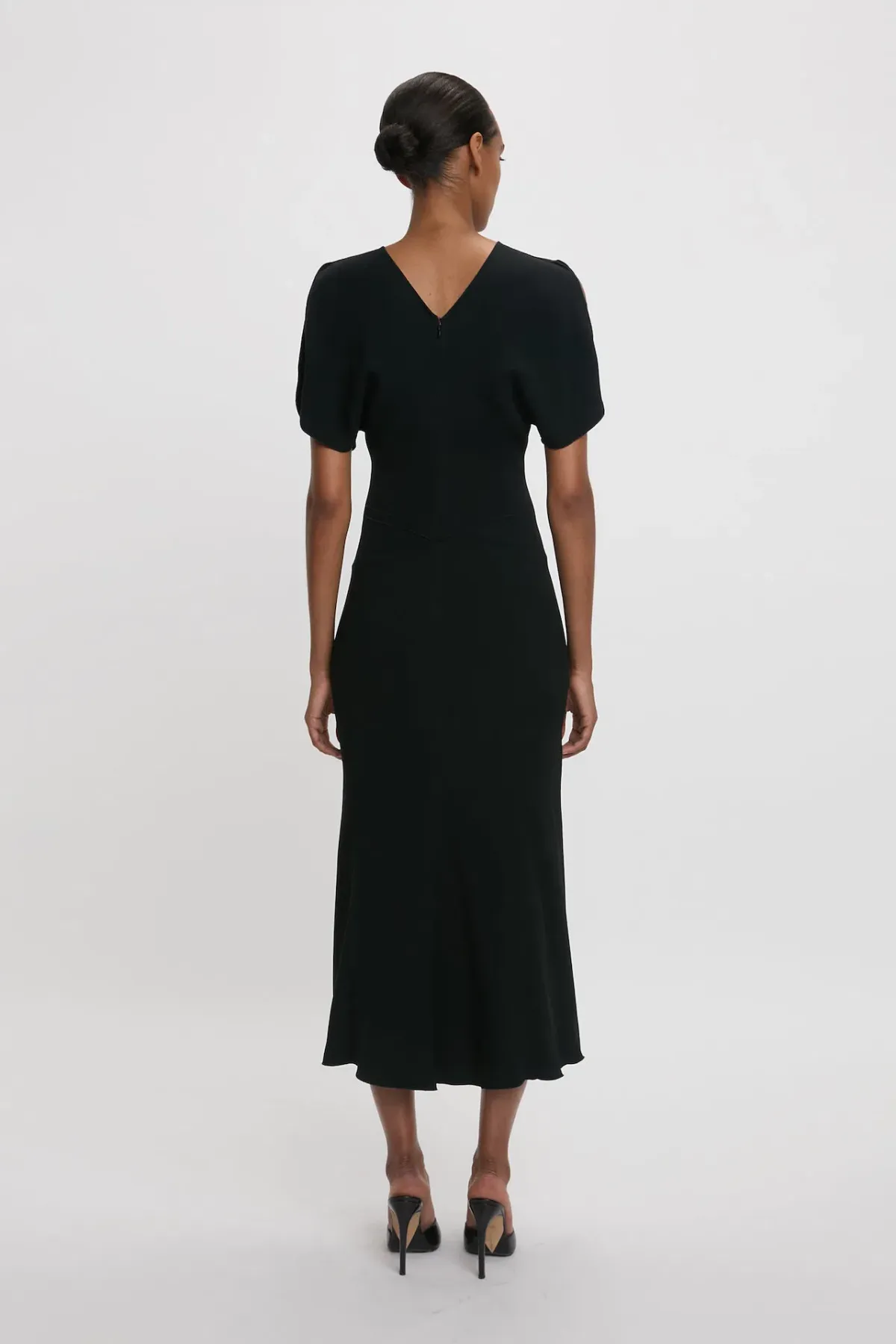 Victoria Beckham Gathered Waist Midi Dress in Black Size 8 - Image 2