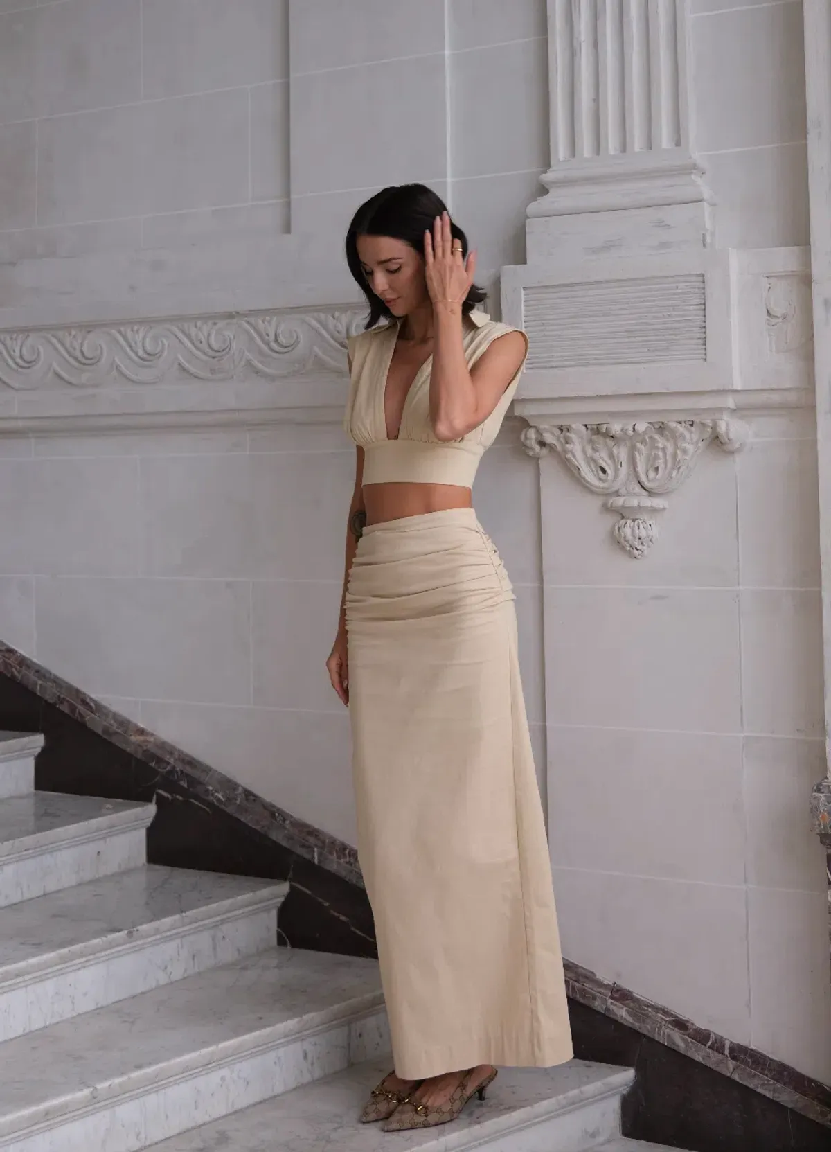 Arcina Ori Carmen Top & Skirt Set Stone Beige Size 6 - Image 4