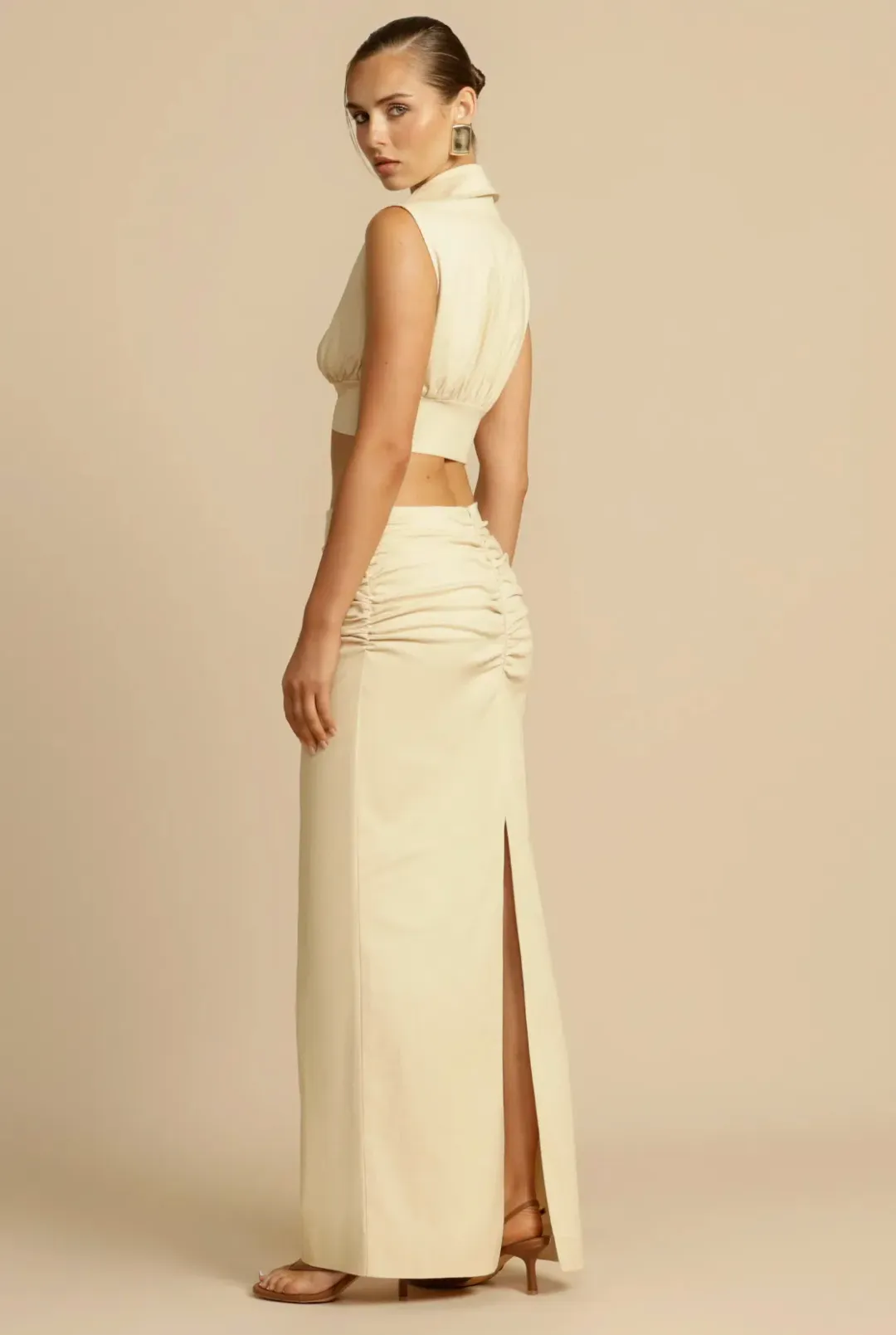Arcina Ori Carmen Top & Skirt Set Stone Beige Size 6 for rent on The Volte - main image