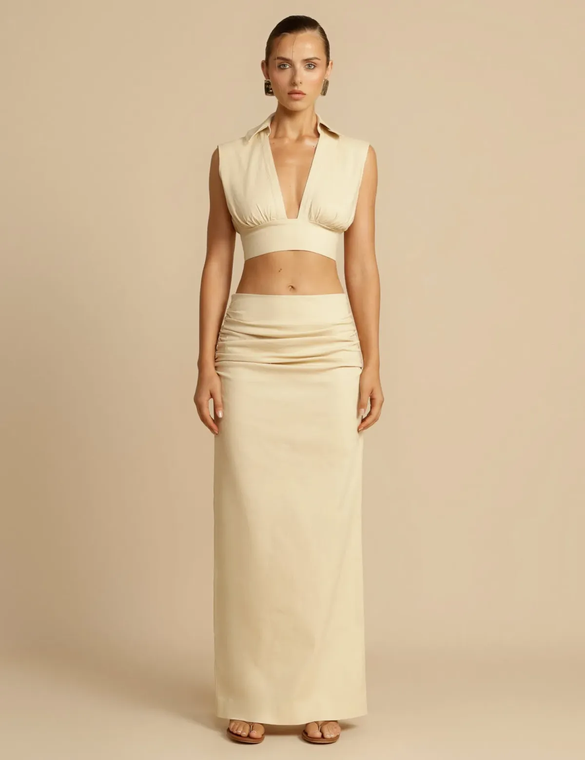 Arcina Ori Carmen Top & Skirt Set Stone Beige Size 6 - Image 1