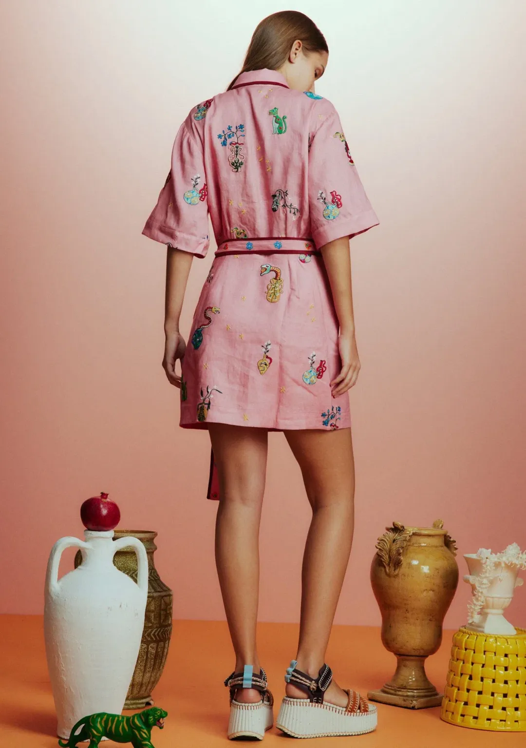 Alemais Timmy Embroidered Mini Dress Pink Size AU 12 for rent on The Volte - main image