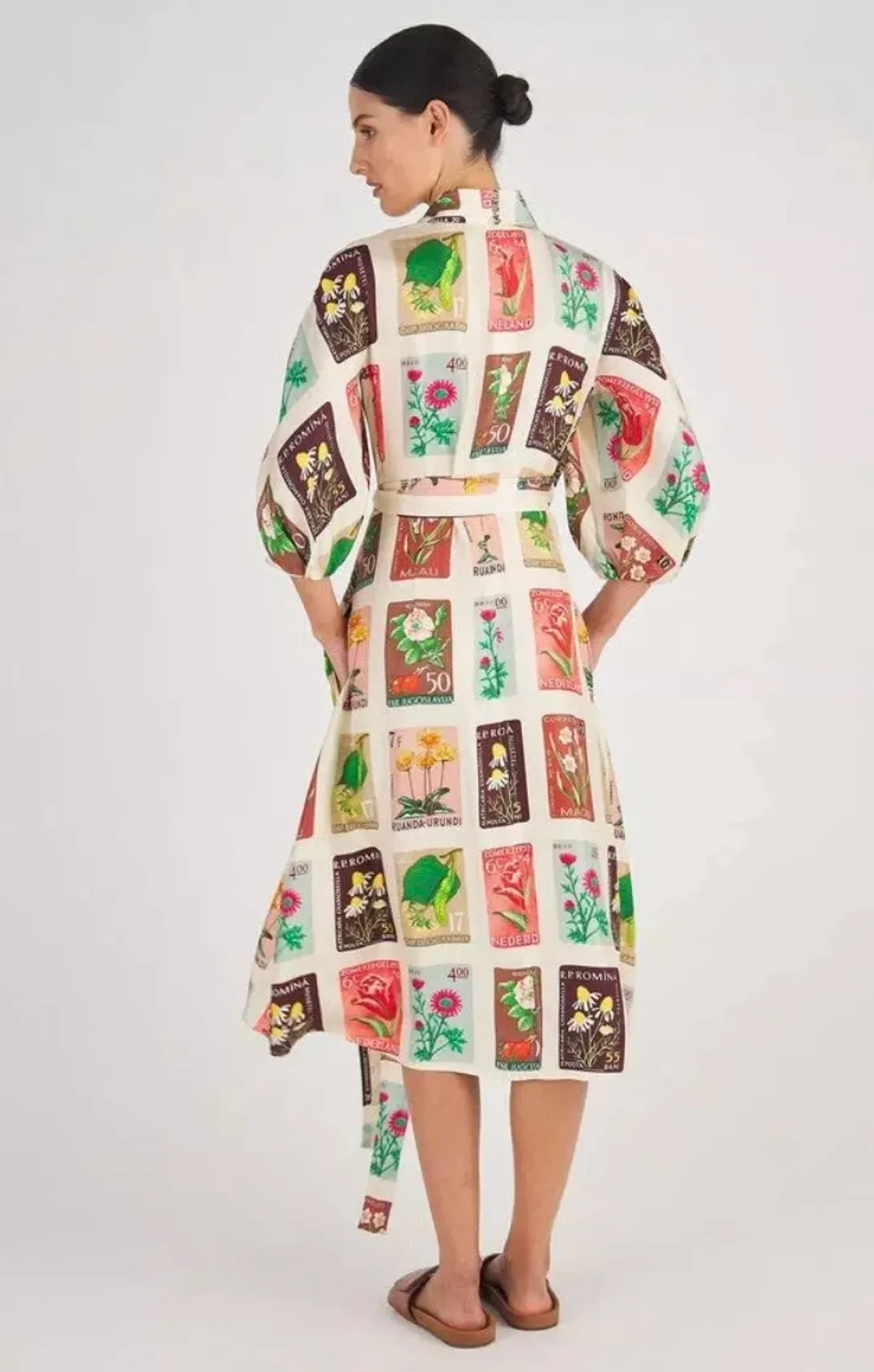 Oroton Stamp Wrap Midi Dress Multi Size 16 for rent on The Volte - main image