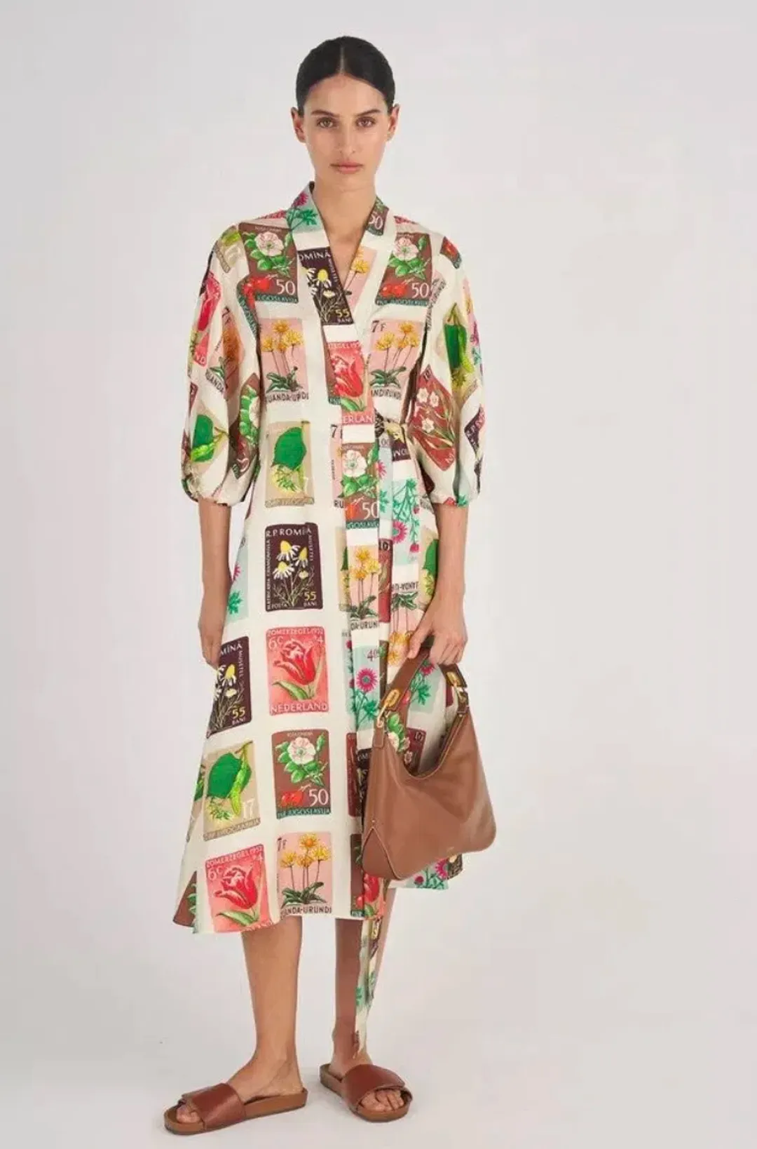 Oroton Stamp Wrap Midi Dress Multi Size 16 for rent on The Volte - main image