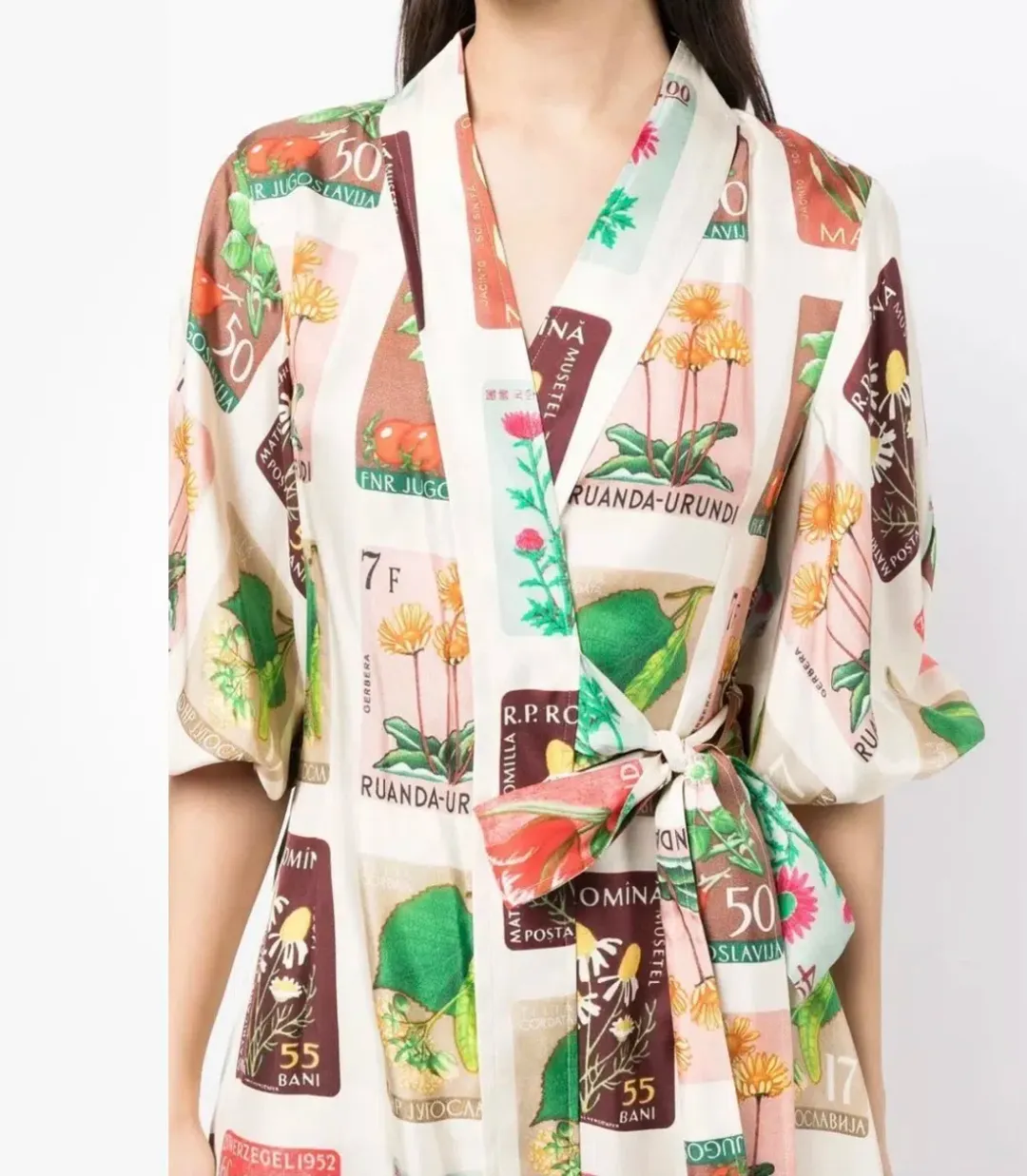 Oroton Stamp Wrap Midi Dress Multi Size 16 for rent on The Volte - main image