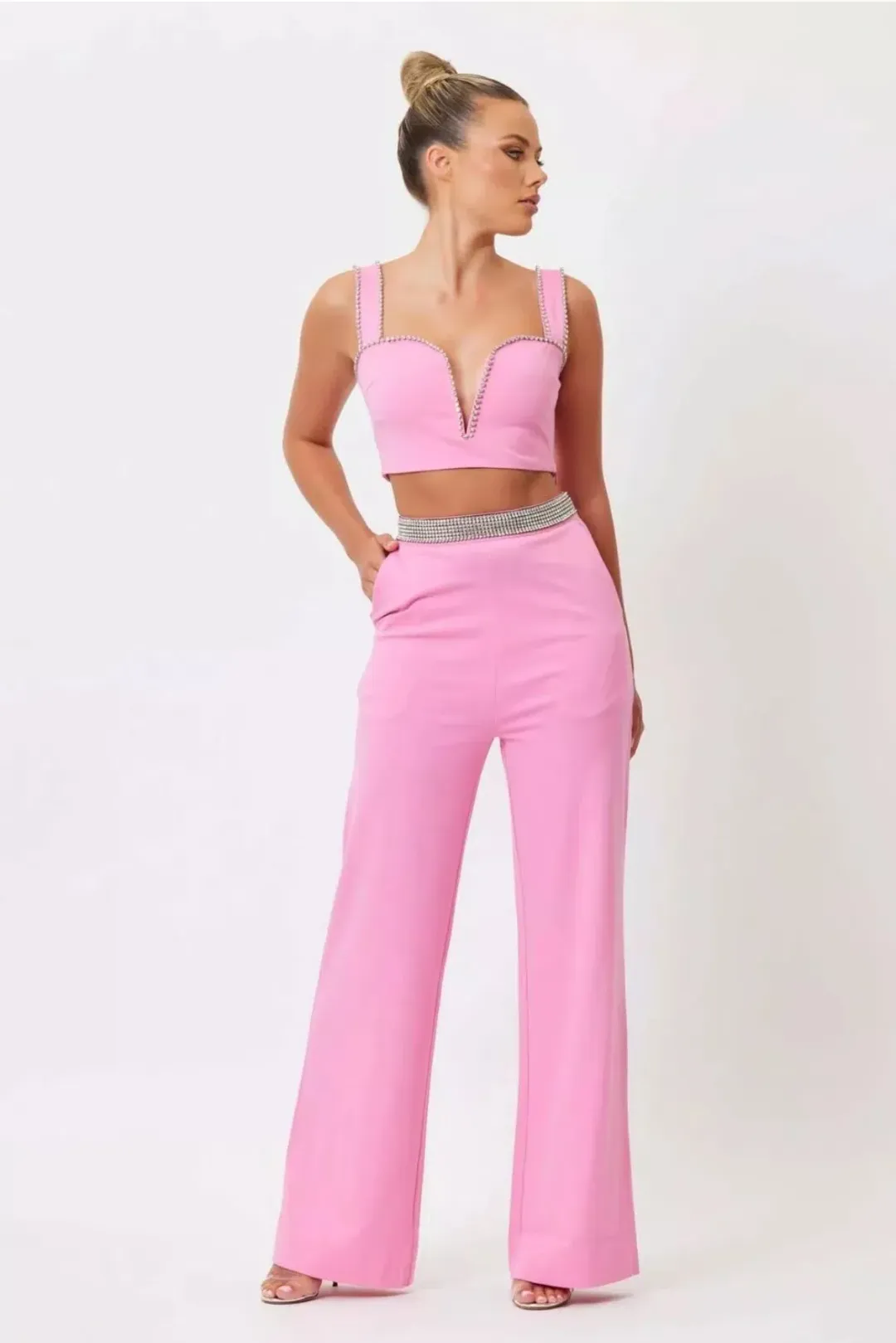 Bianca & Bridgett Hazel Crop Top & Riley Pant Set Pink Size 8  for rent on The Volte - main image