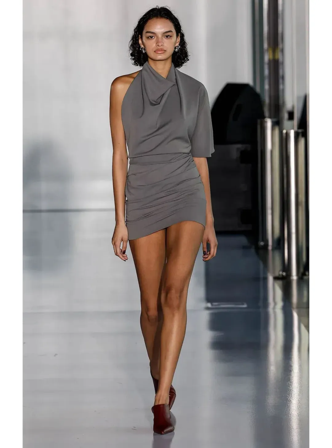 Bec & Bridge Sanja Asym Mini Dress in Elephant Grey Size 10 for rent on The Volte - main image