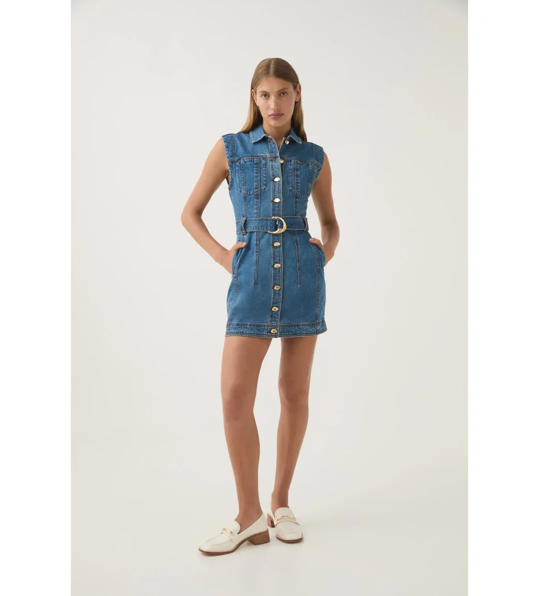 Aje Darcie Denim Mini Dress Blue Size 8  for rent on The Volte - main image