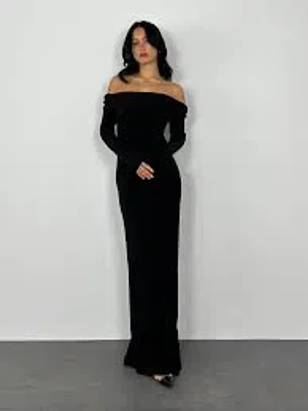 By Nicola Off the Shoulder Maxi Dress in Black Size 8  for rent on The Volte - main image