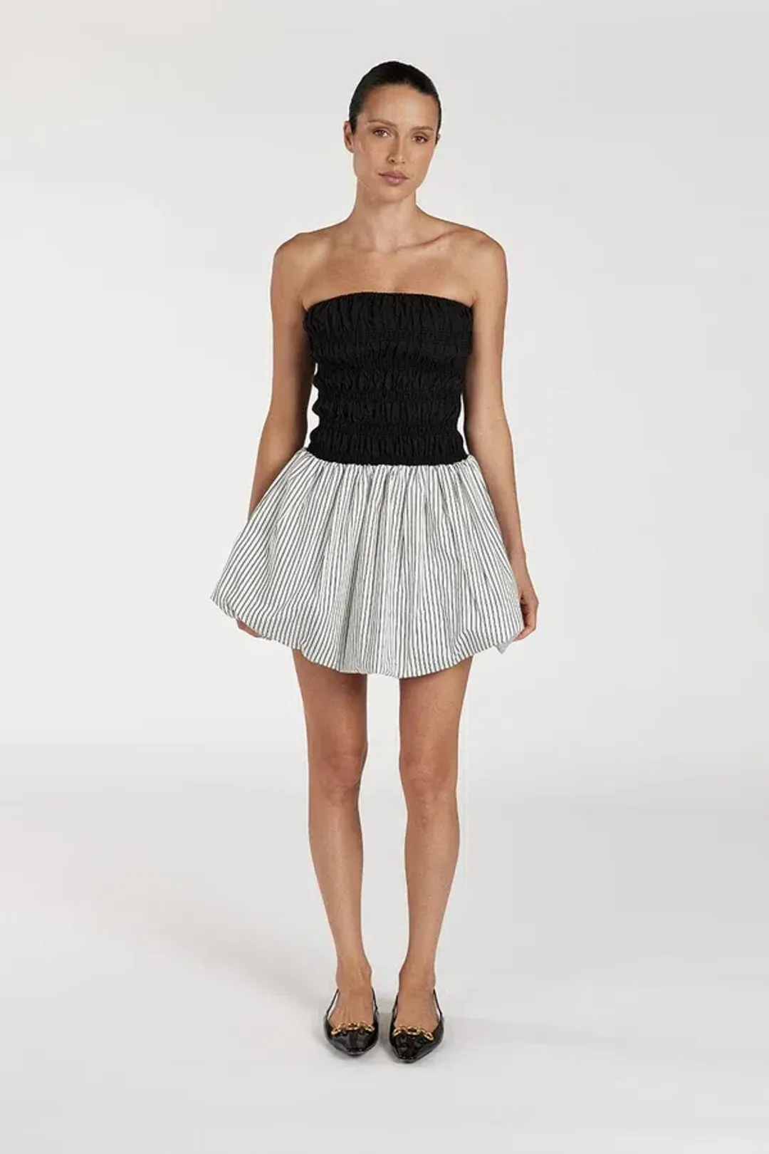 DISSH Stockholm Stripe Silk Blend Mini Dress Black/White Size 6 for rent on The Volte - main image