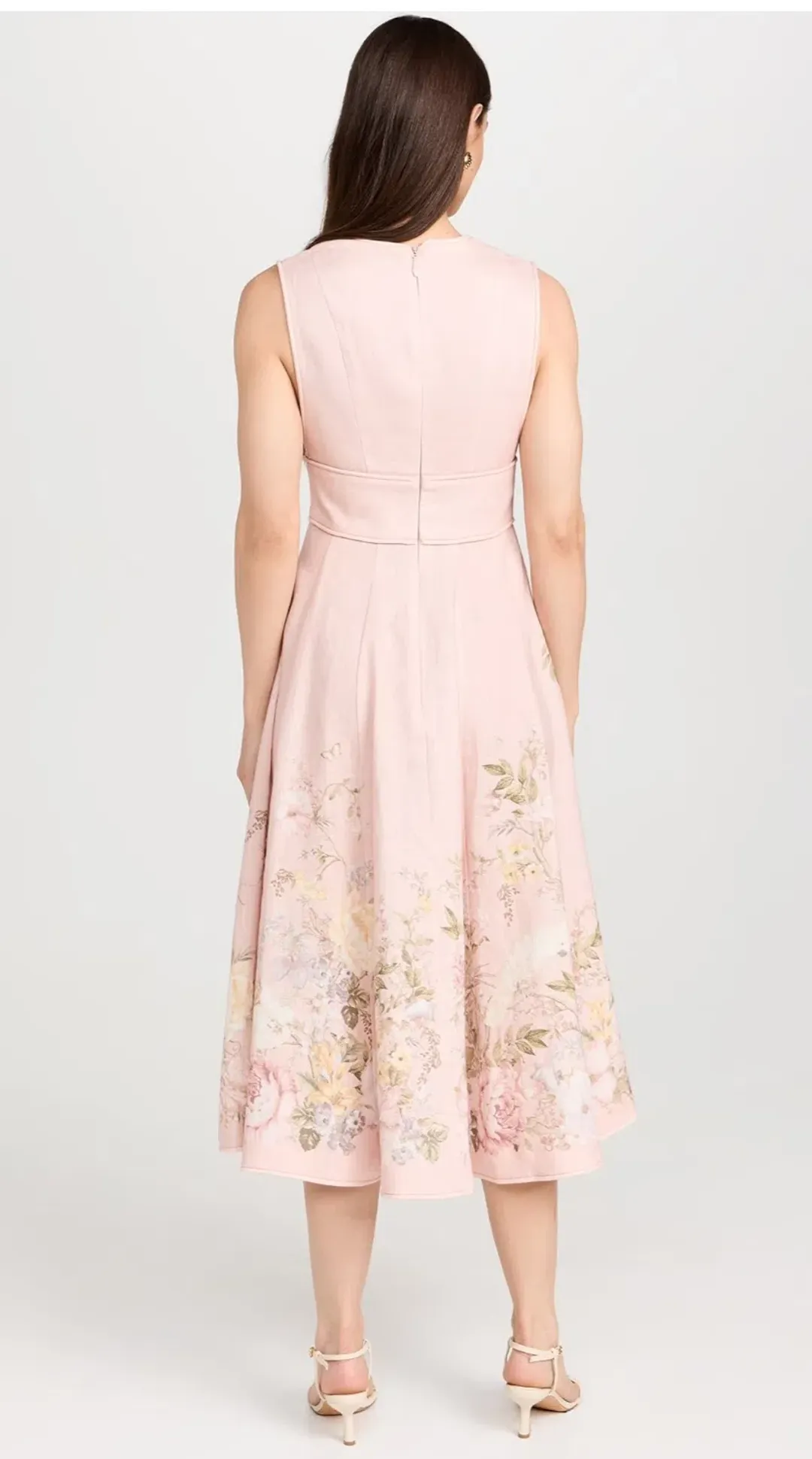 Zimmermann Waverly Plunge Midi Dress Pink Floral Size 2 (AU 12) for rent on The Volte - main image