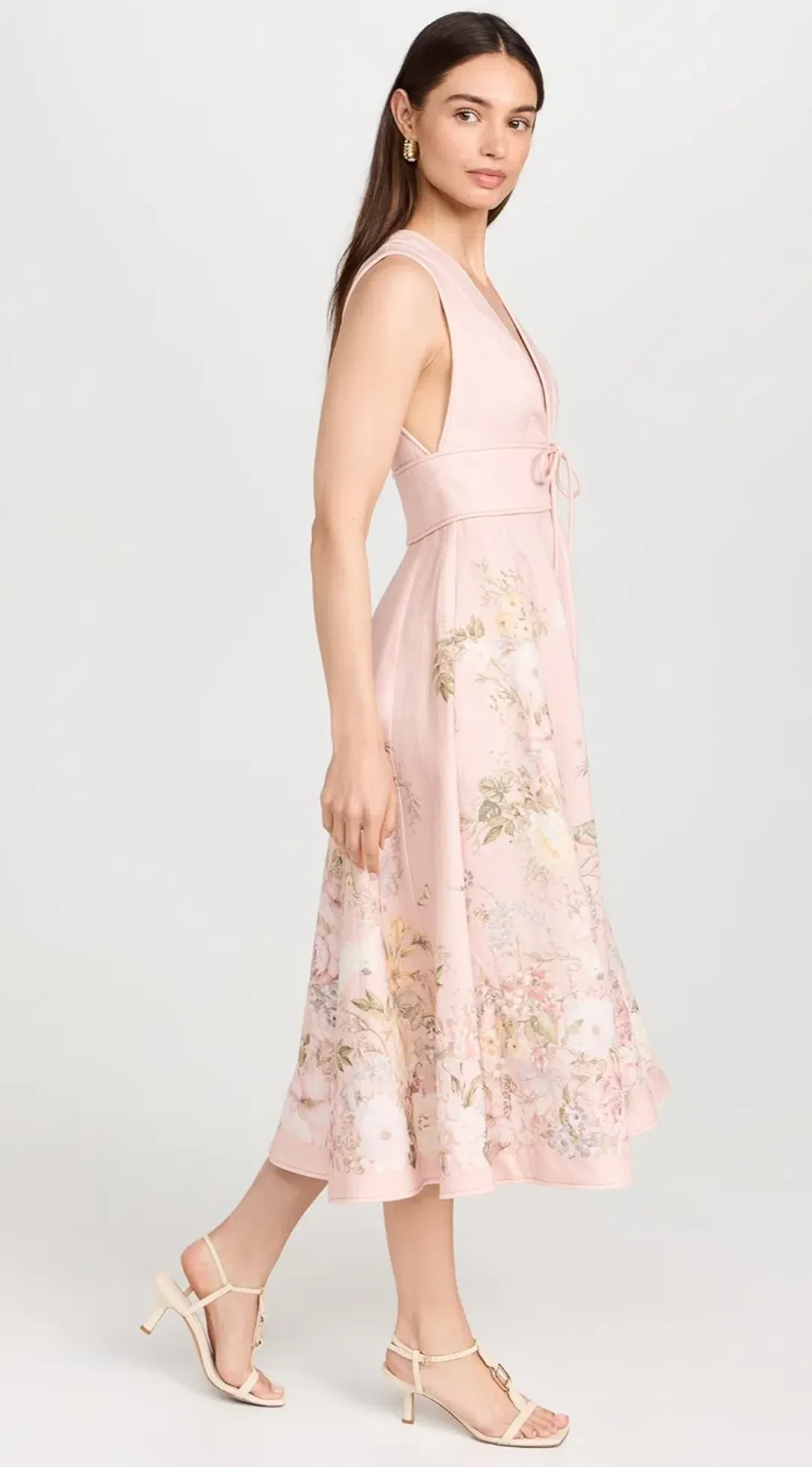 Zimmermann Waverly Plunge Midi Dress Pink Floral Size 2 (AU 12) for rent on The Volte - main image