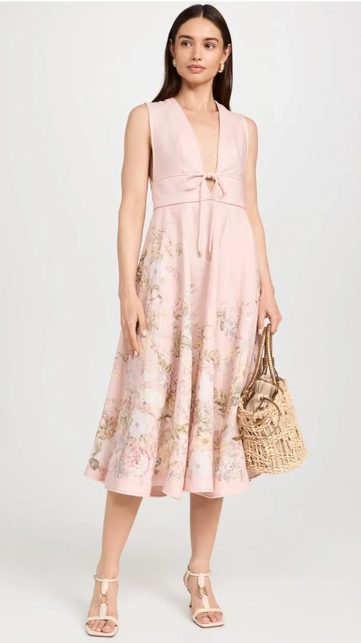 Zimmermann Waverly Plunge Midi Dress Pink Floral Size 2 (AU 12) - Image 4