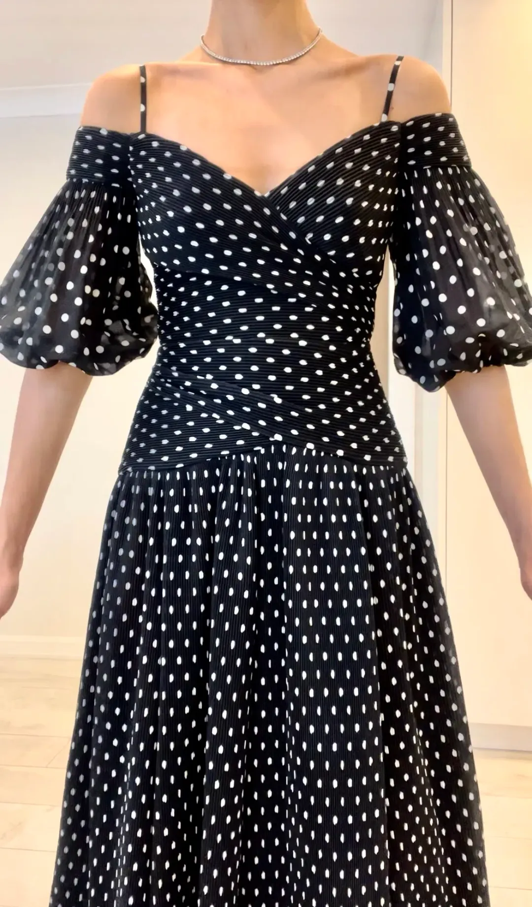 Zimmermann Polka Dot Plissé Chiffon Midi Dress Black Size 0 / AU 8 for rent on The Volte - main image