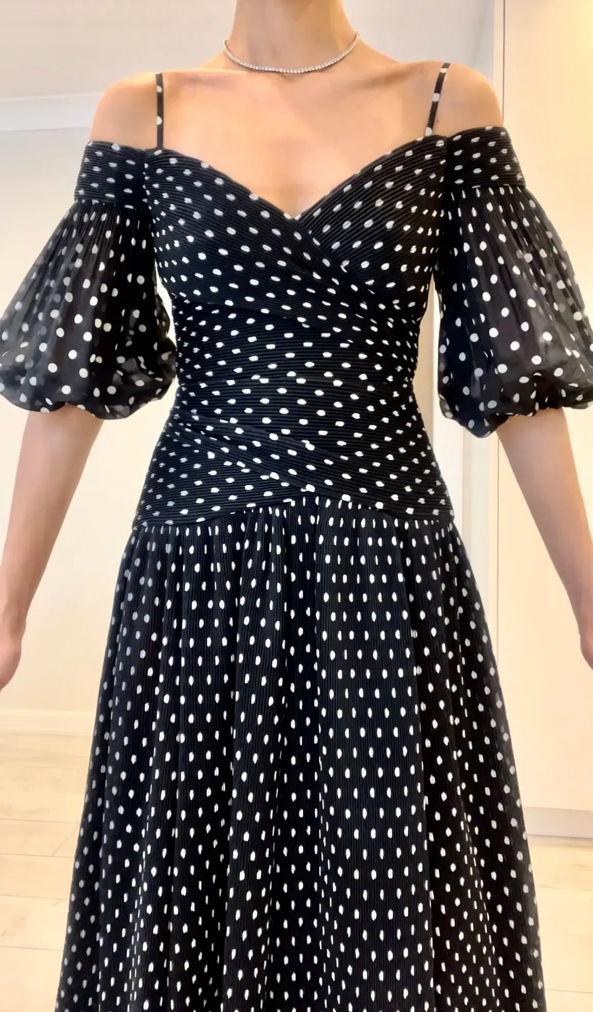 Zimmermann Polka Dot Plissé Chiffon Midi Dress Black Size 0 / AU 8 - Image 4