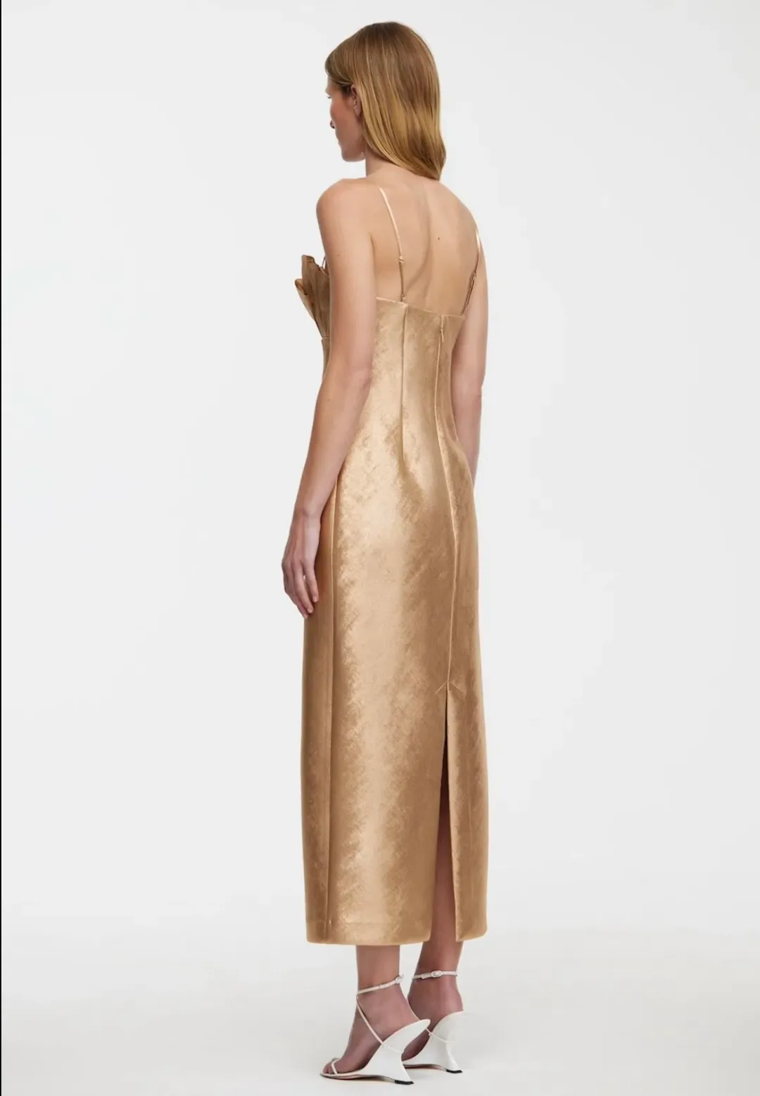 Acler Mahina Midi Dress Metallic Caramel Gold Size 8 for rent on The Volte - main image