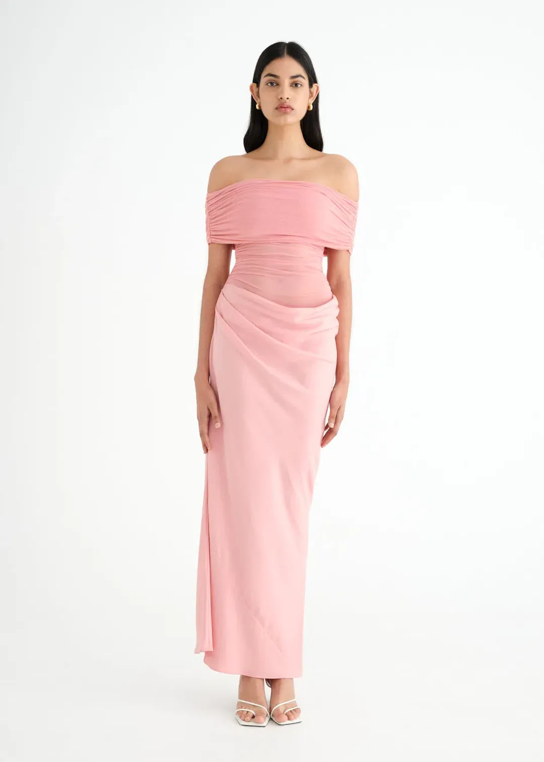 Benni Nico Off Shoulder Maxi Dress Candyfloss Pink Size 12 for rent on The Volte - main image