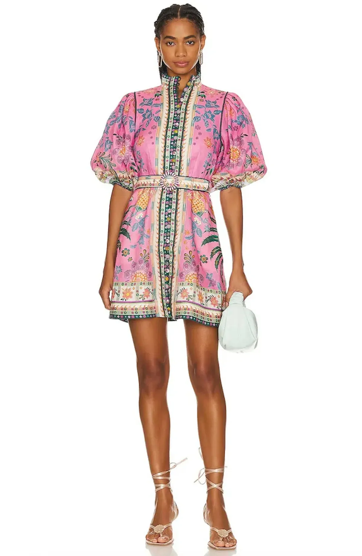  Zimmermann Ginger Buttoned Mini Dress Pink Multi Size 0/Au 8  - Image 3