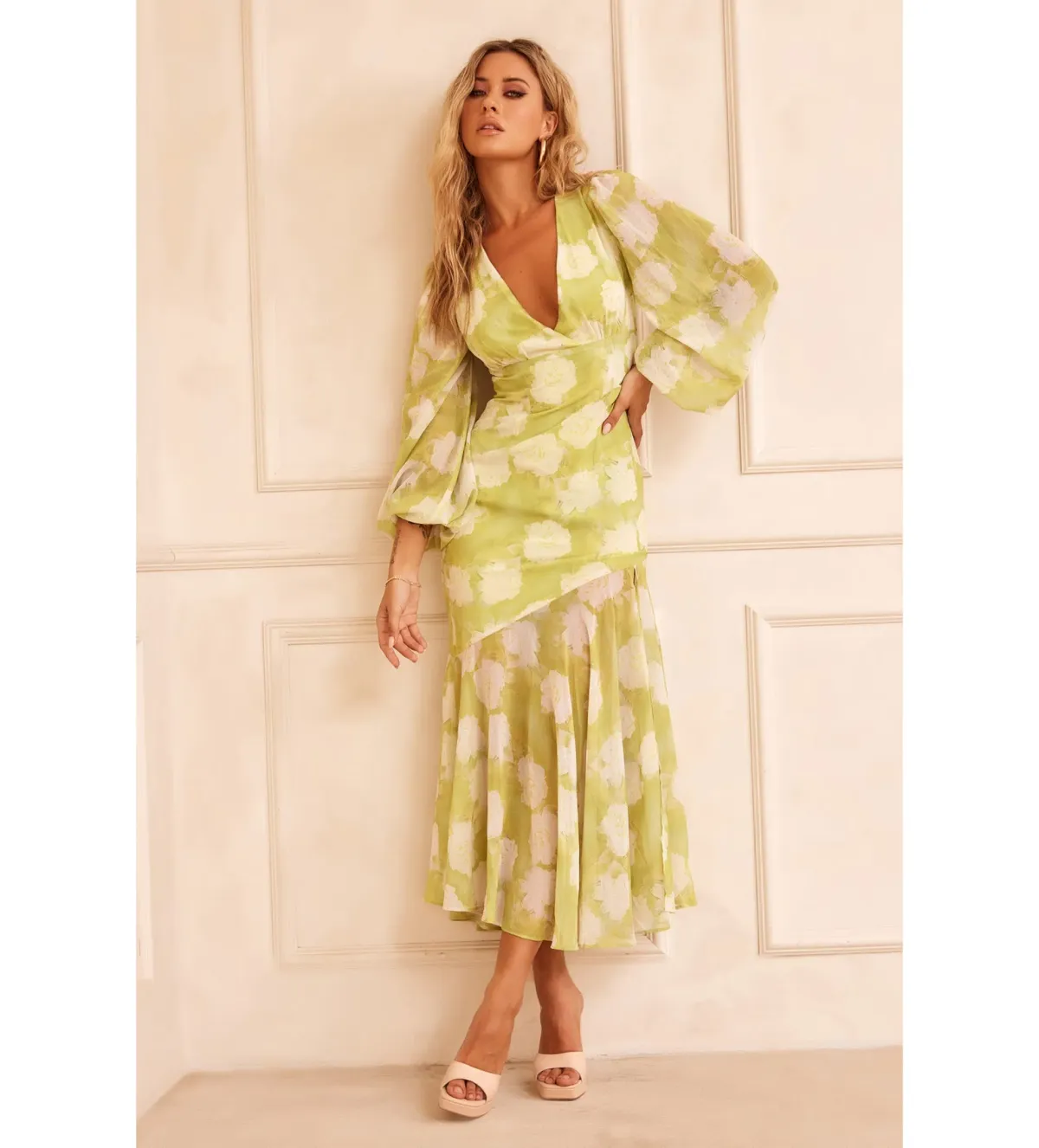 Sage & Paige Formation Midi Dress Lime - Image 1