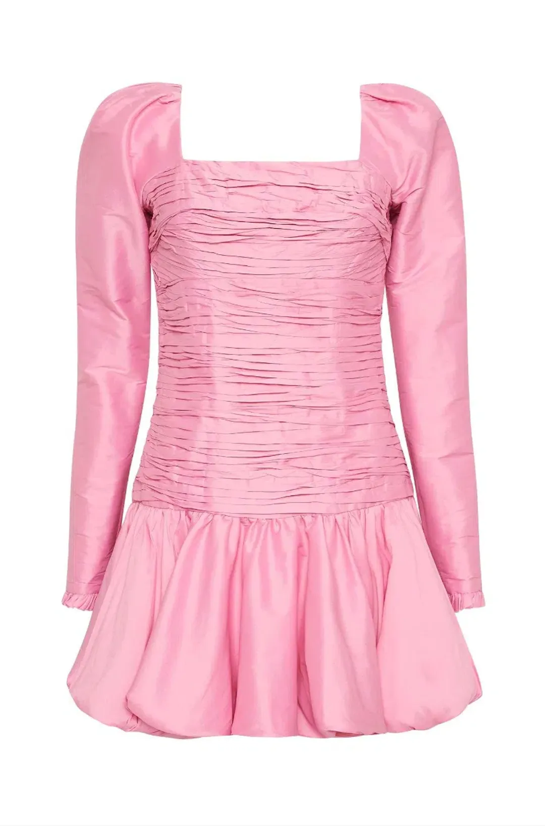 AJE Bijou Ruched Long Sleeve Mini Dress in Bonbon Pink Size 4 for rent on The Volte - main image