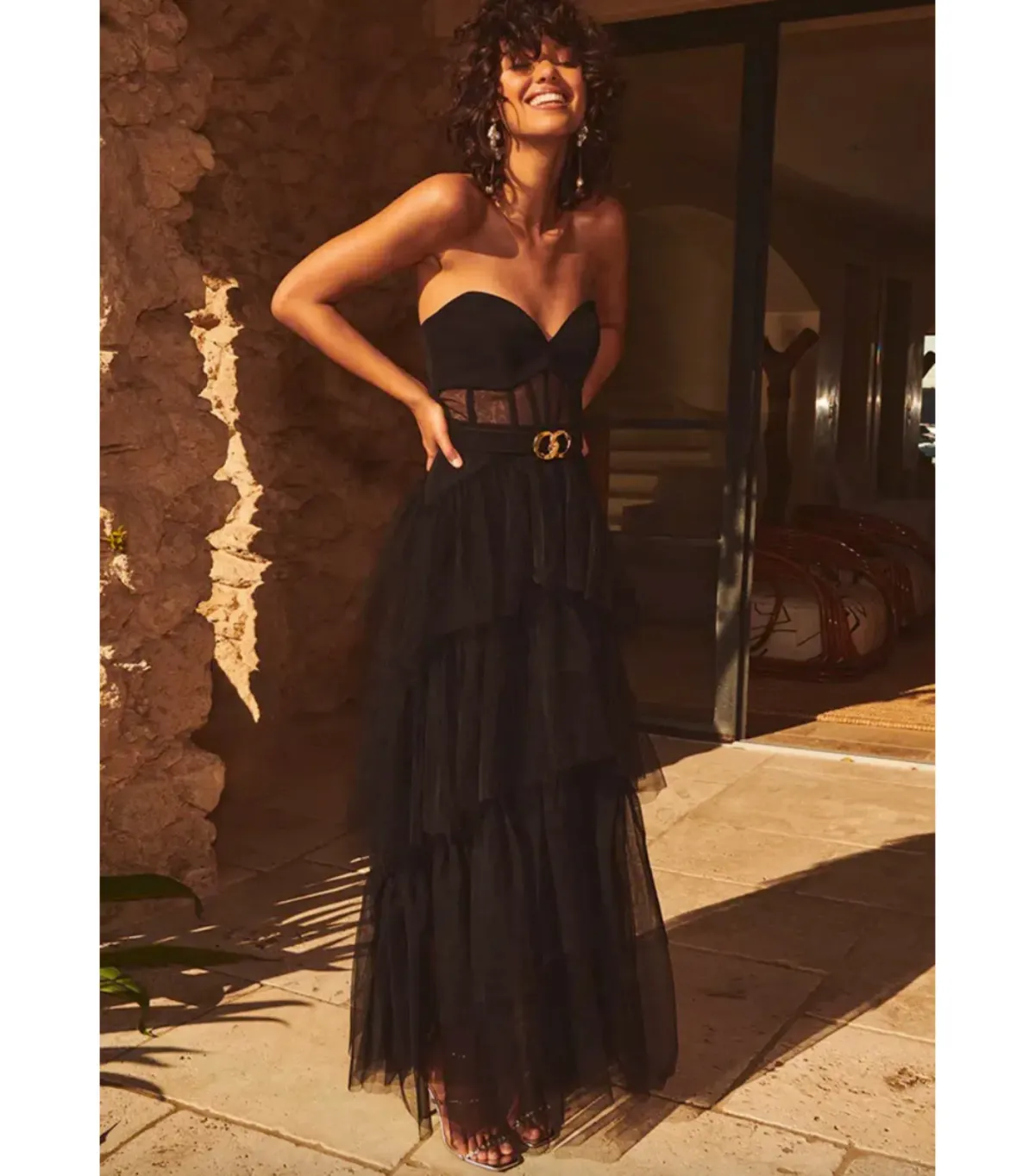 Sheike Cindy Mesh Tiered Dress Black Size AU 8 - Image 1