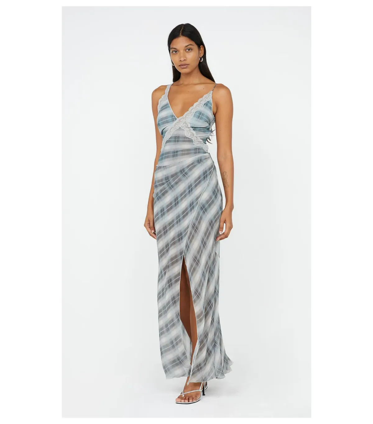 Bec & Bridge Seanna Asymmetrical Maxi Dress in Storm Check Size AU 6 - Image 2