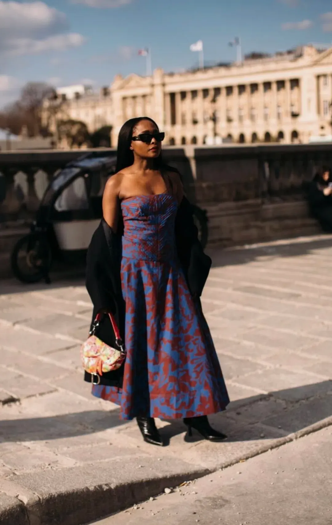 Shona Joy Cartia Strapless Pleated Midi Dress Print Size AU 8 for rent on The Volte - main image